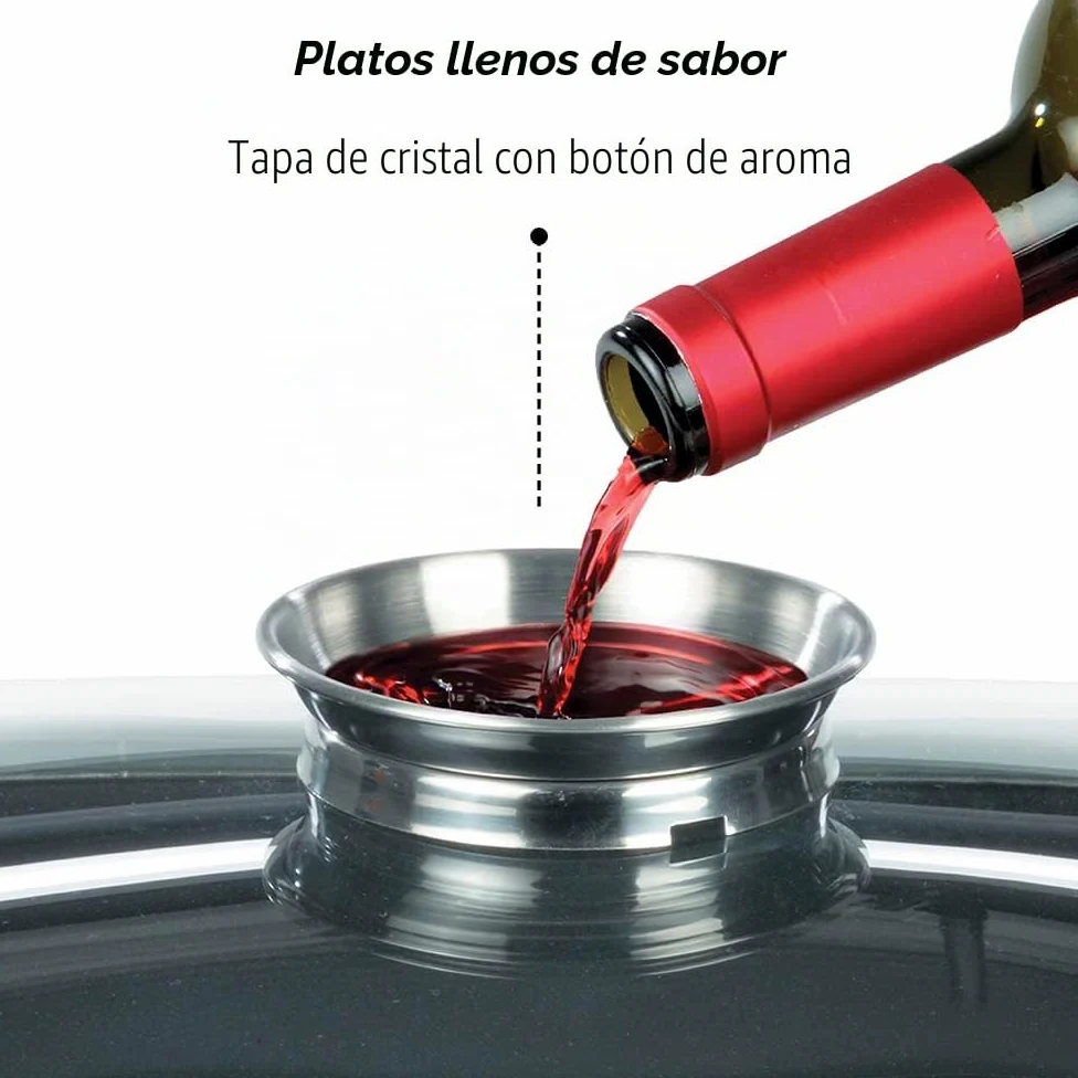 GSW Asador rectangular gourmet con tapa de cristal aromático e inserto para parrilla, aluminio fundido, negro, ø aprox. 40 x 26 x H 11 cm