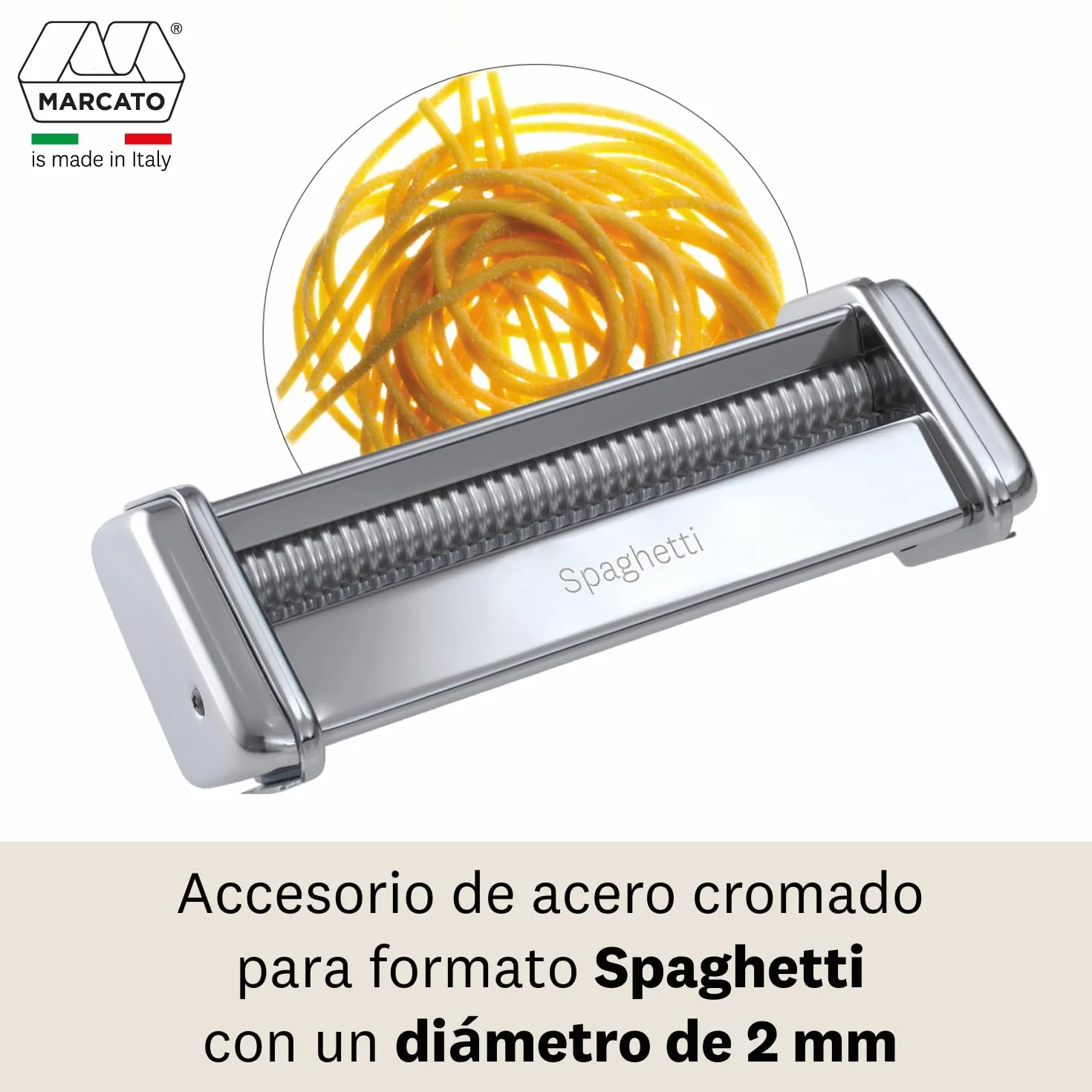 Marcato Spaghetti, Accesorio para Máquina de Pasta Atlas 150, Acero Cromado