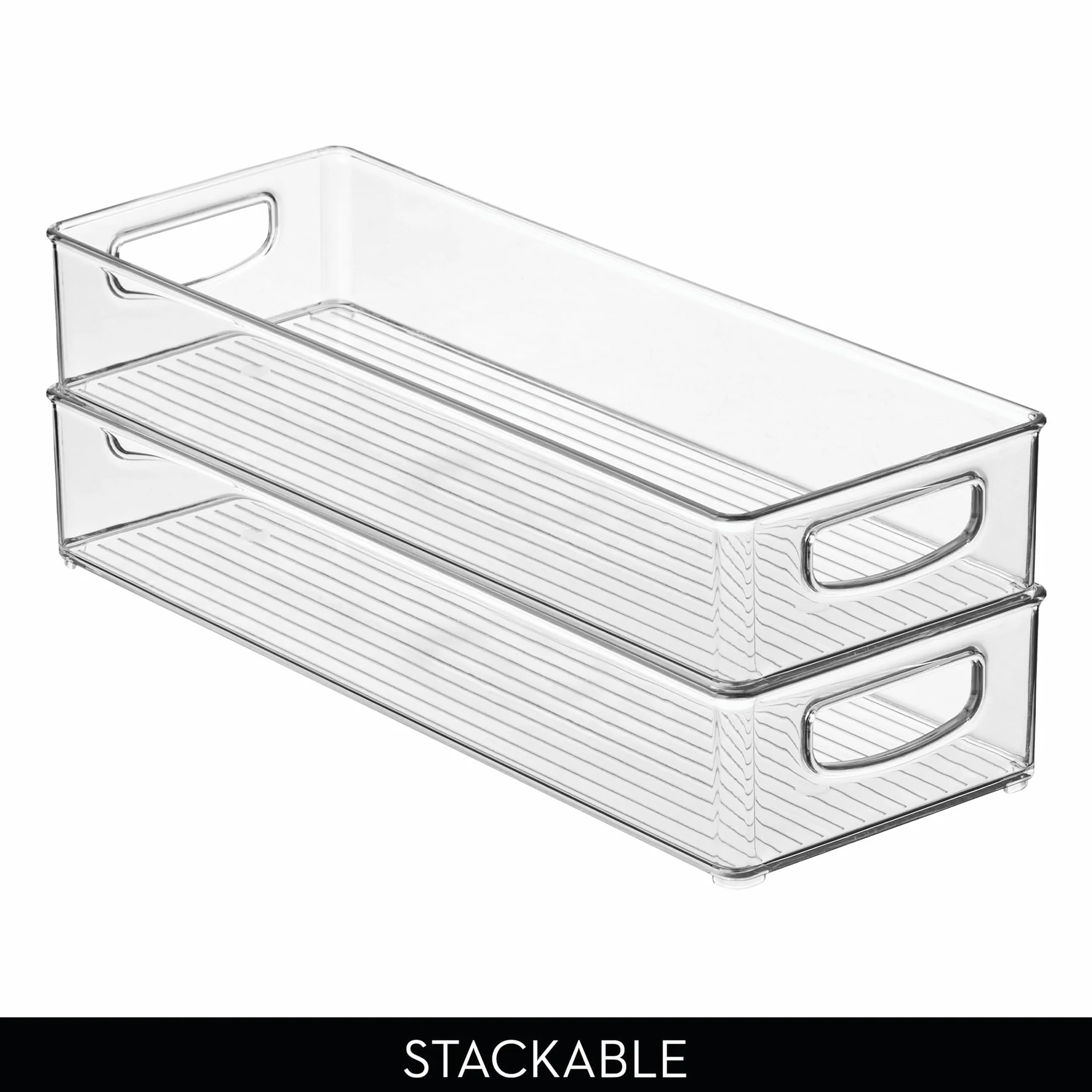 InterDesign iDesign - Contenedor apilable de plástico para despensa, organizador con asas para armarios o nevera, juego de 4, transparente