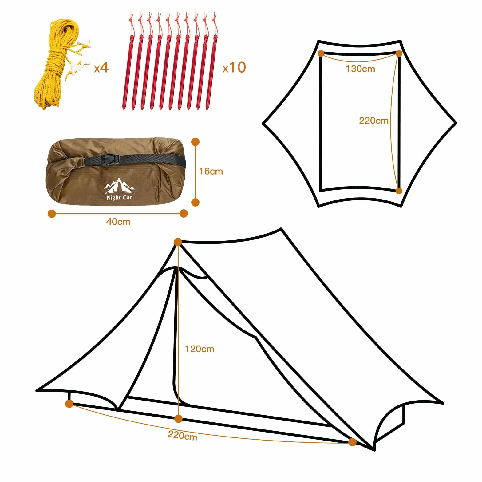 Night Cat Tienda Ultraligero 1 Persona Impermeable Campaña Mochileros Senderismo Camping