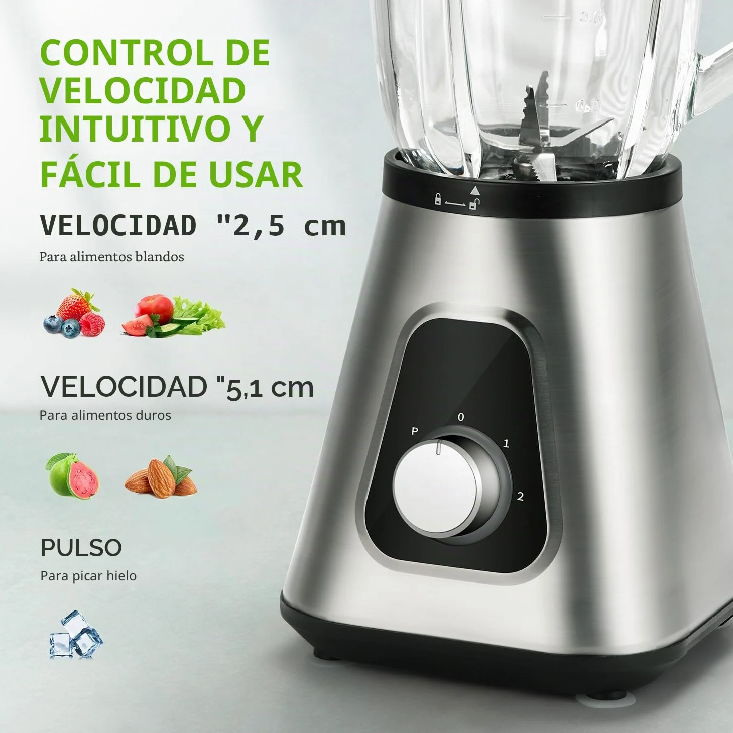 GDOR Batidora de Vaso 1200 W Cristal 1,5 L+ Botella Portátil Licuadora Porfesional, 3 Velocidades, 6 Cuchillas + 4 Cuchillas de Acero Inoxidable para Batidos, Zumos de Frutas, Pilar de Hielo