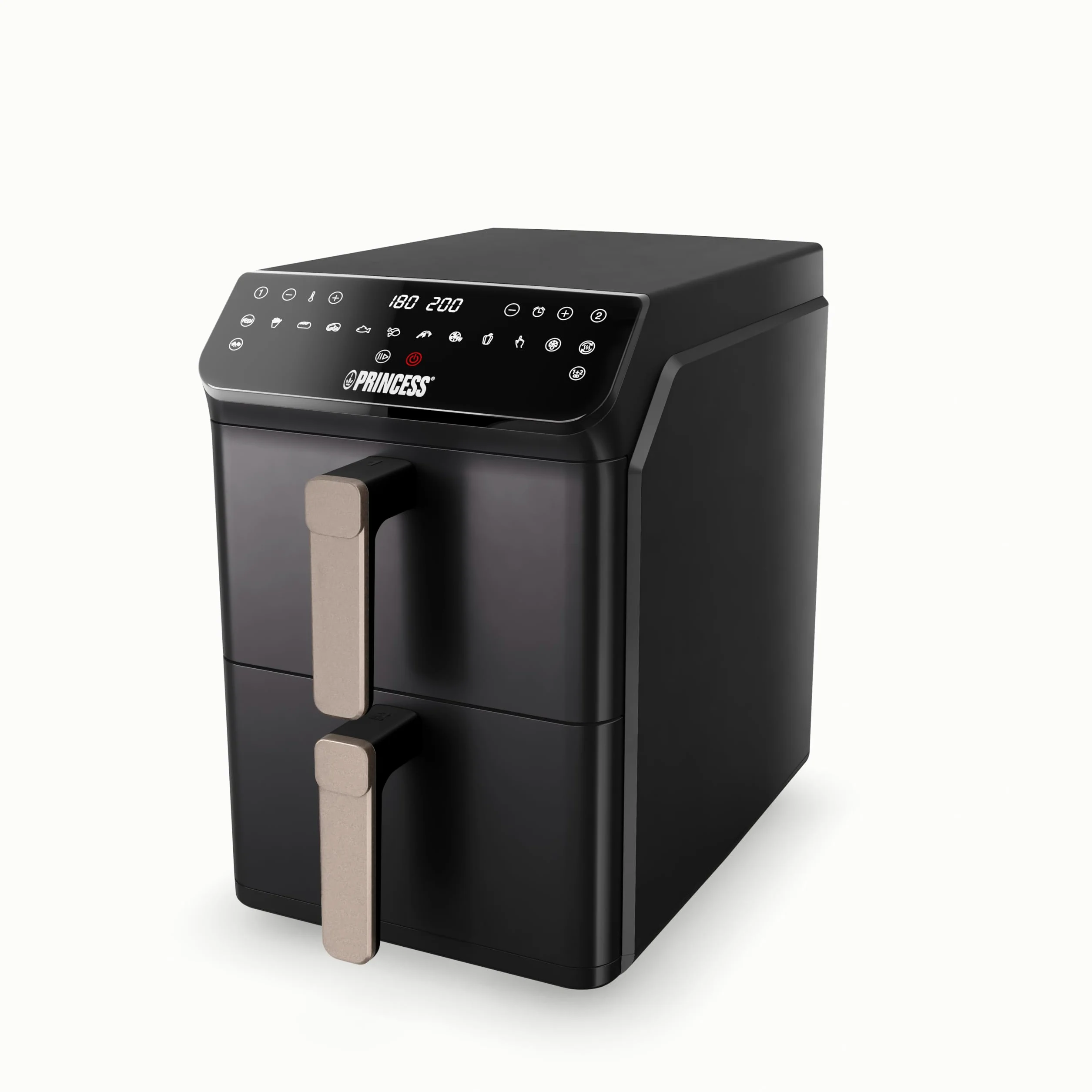 Princess Stack Freidora de Aire, Doble Freidora, 11,2 L, 3000 W, Diseño Vertical, Función Sincronizada, Revestimiento sin PFAS, Negro, 01.182278.01.001