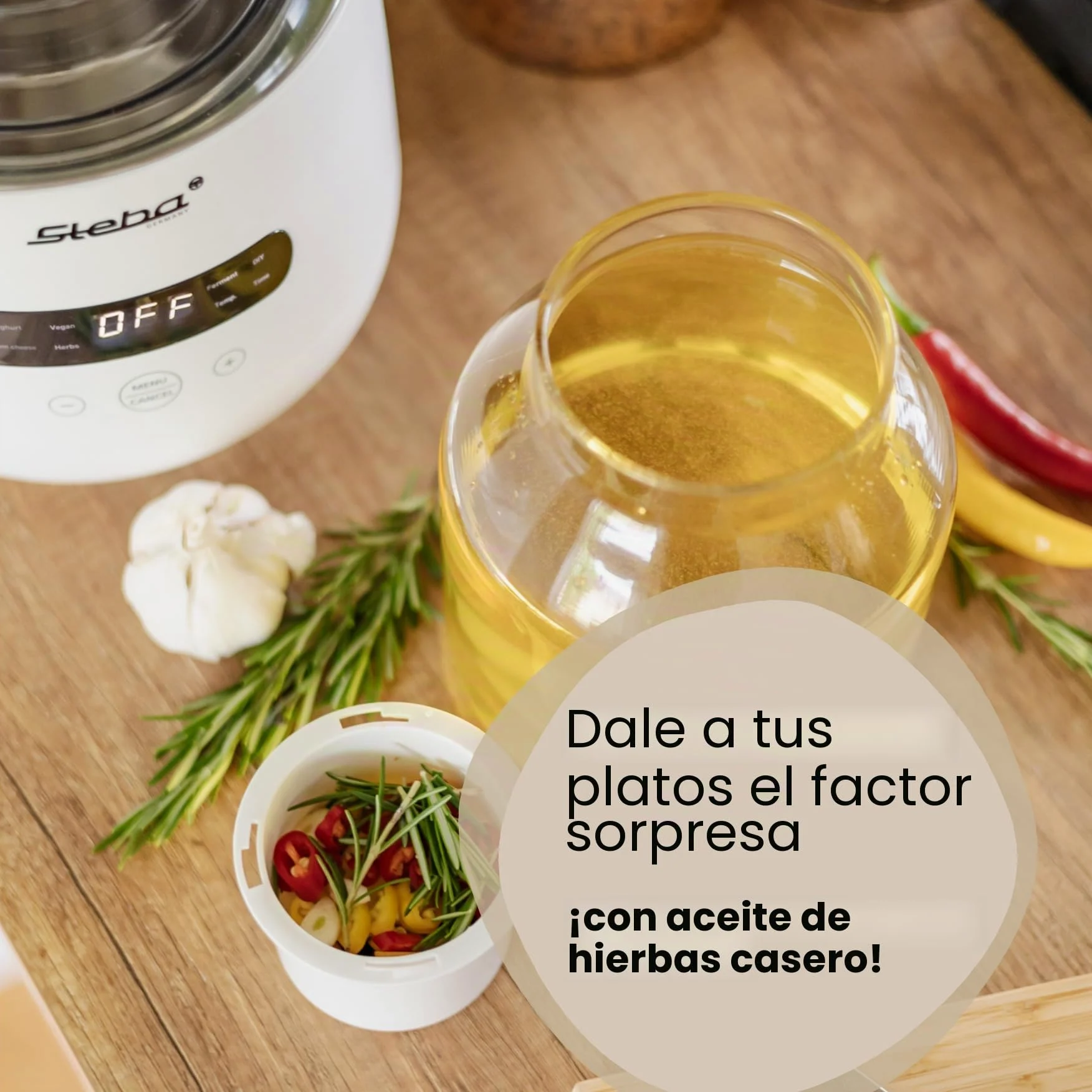 Yogurtera Steba para hacer yogur casero con una consistencia perfecta, 5 programas aromáticos, pies de goma antideslizantes y fácil limpieza. FERMENTO JM 4.