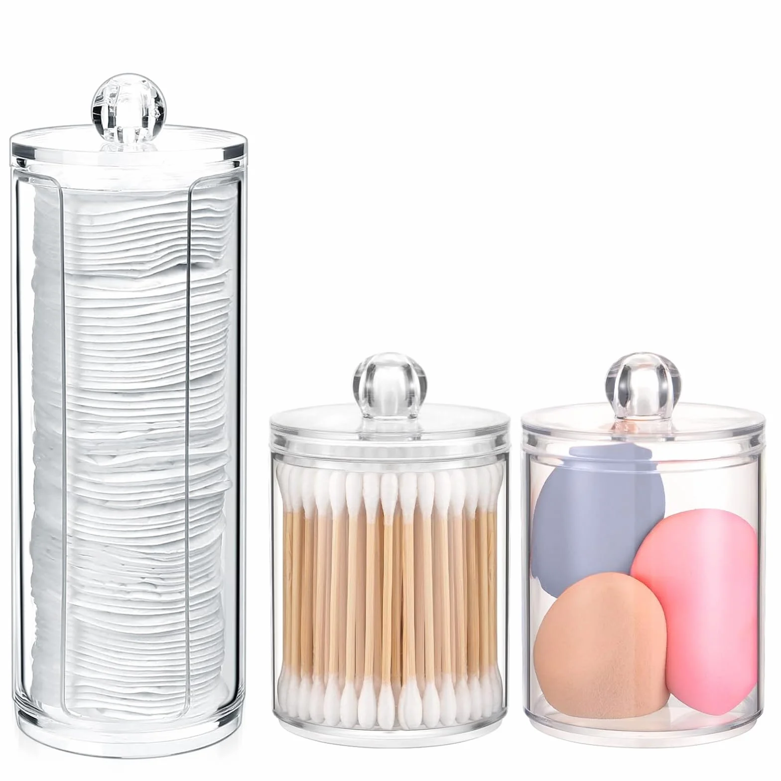 3 Piezas Organizador de Baño con Tapa, Caja Organizadora para Bastoncillos de Algodón, Organizador de Tocador para Baño y Dormitorio, Decoración Baño Funcional y Estética