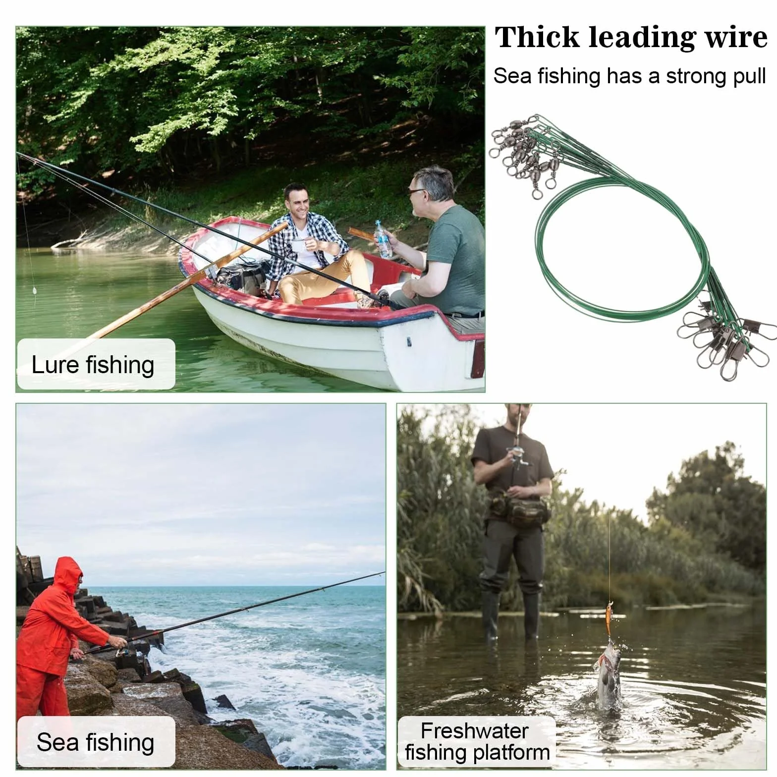 Giantree líderes de pesca acero inoxidable antimordeduras con cierre y giro para agua salada