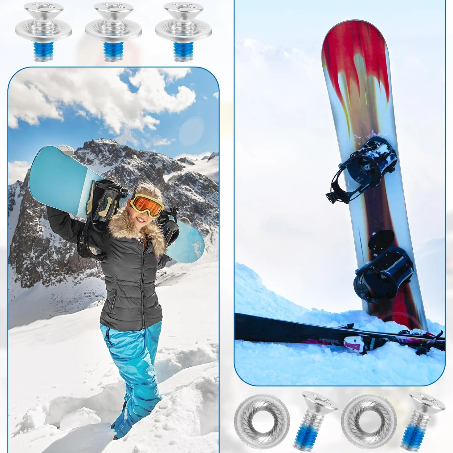 Juego de Tornillos de Fijación Snowboard con Destornillador Accesorios para Esquiar