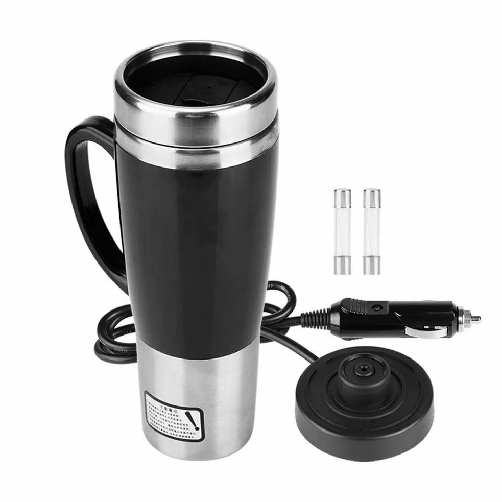 Taza Calefacción Eléctrica, Calentador Coche Portátil 450 ml, Botella Té Café Multifuncional para Conductores Viajeros Oficinistas en Carretera Camping