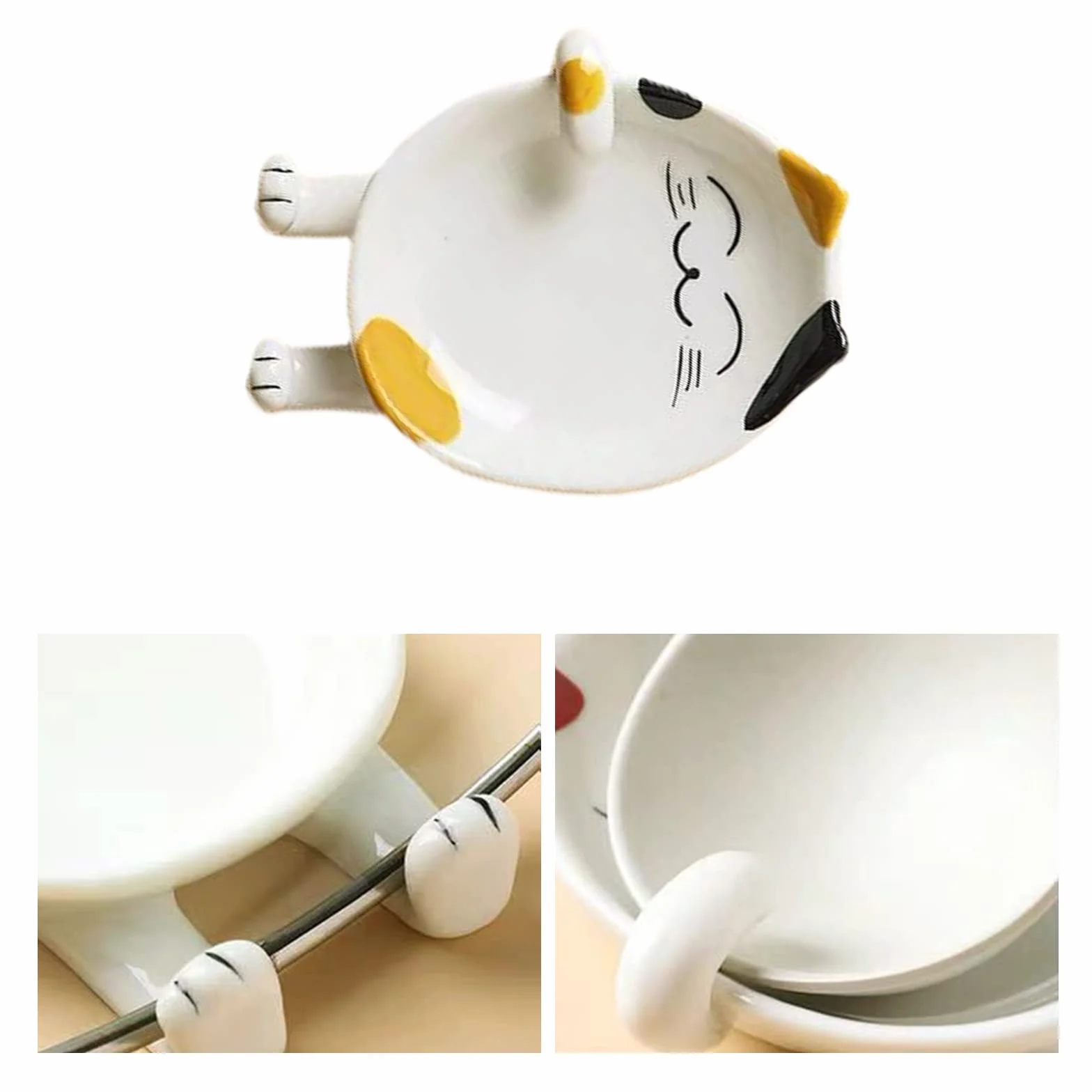 Soporte para Cuchara Cerámica Diseño Animales, Cuchara de Cerámica para Estufa, Resto de la Cuchara, para Decoración de Cocina, Hotel de Decoración de Mesa (Amarillo)