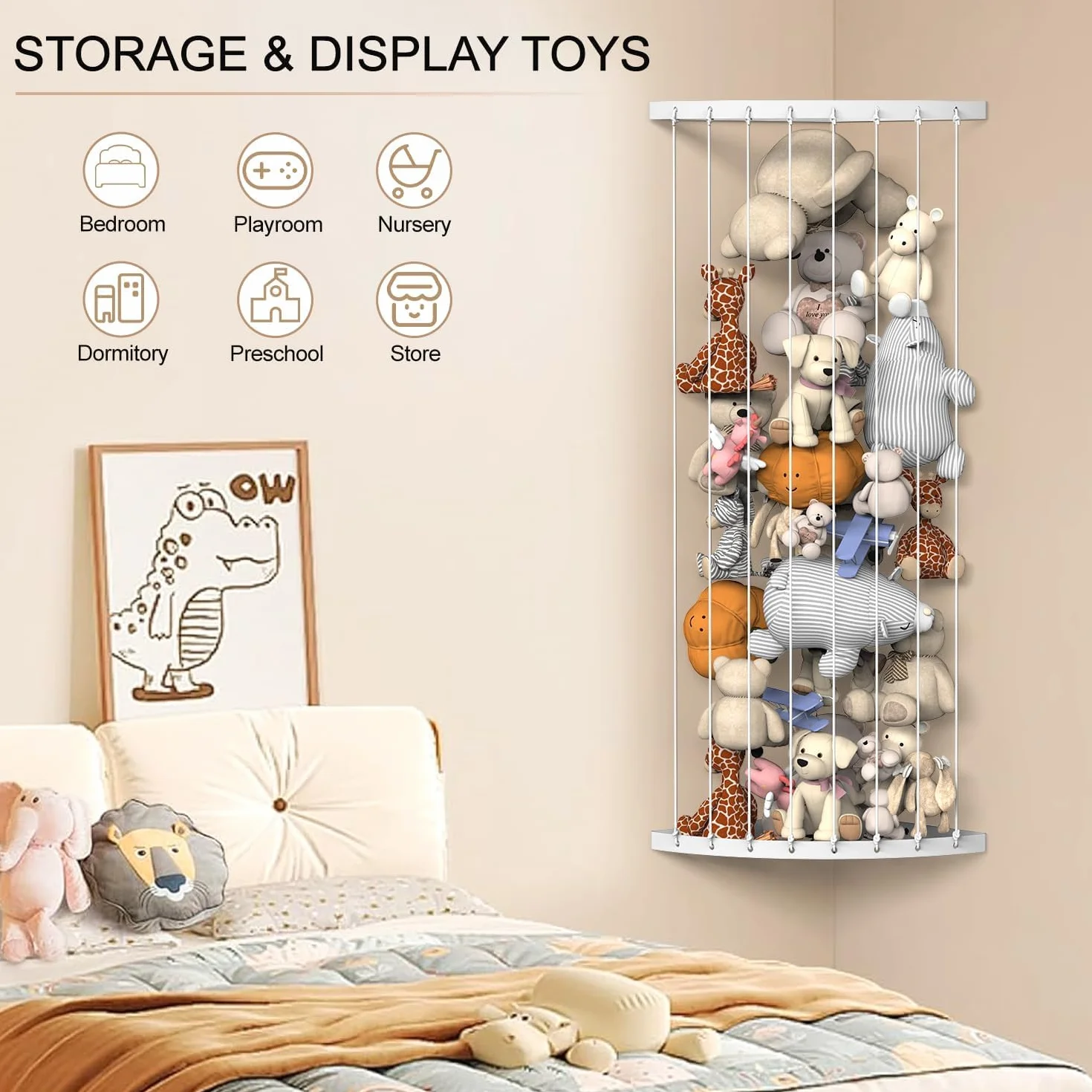 HEYOUTH Organizador Peluches Metal,Estantería Colgante Ajustable para Peluches,para Sala de Juegos, Dormitorio, Habitación de Los Niños (2PCS*White)