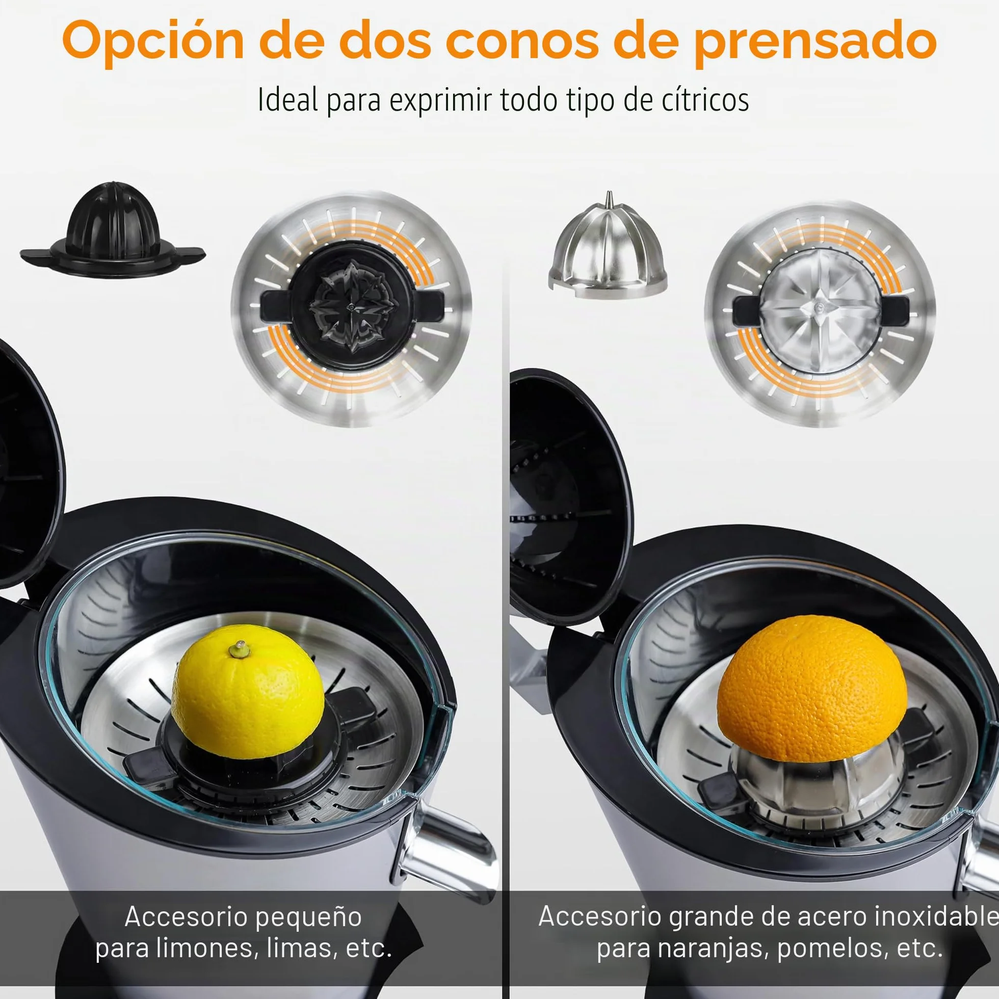 LEBENLANG Exprimidor de naranjas electrico 600W - Incl. Cono de Acero Inoxidable & Libre de BPA I Espremedor citrinos eléctrico Esprimidores zumos automatico Juicer orange machine Esprimidoras zumera