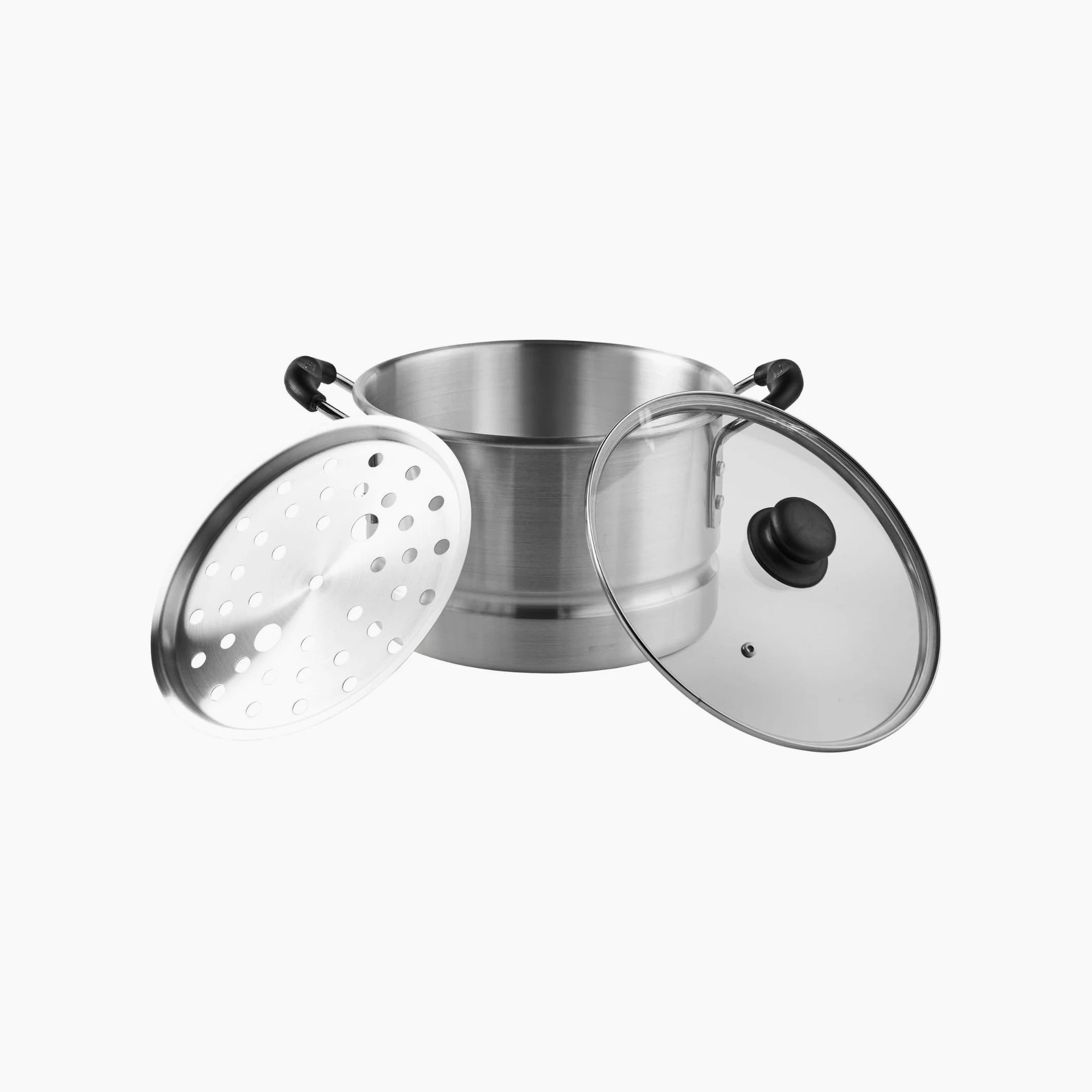 Imusa 10 Quart Aluminio Cool Touch Accesorio para cocinar al Vapor con Tapa de Cristal, Color Plateado