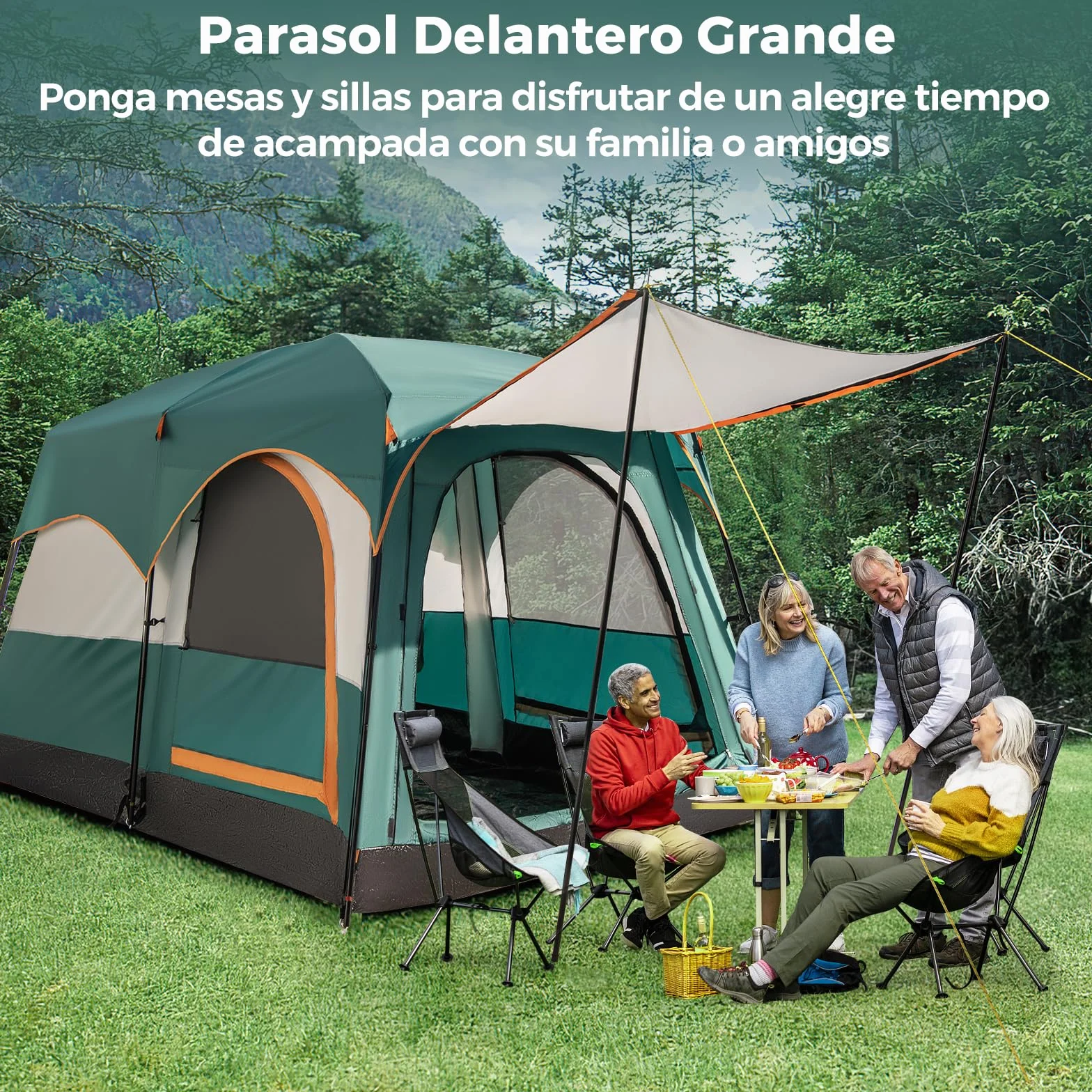 COSTWAY Tienda de Campaña para 6 Personas 2 Habitaciones Impermeable Resistente al Viento Lona PE Ventanas de Malla Bolsa de Transporte