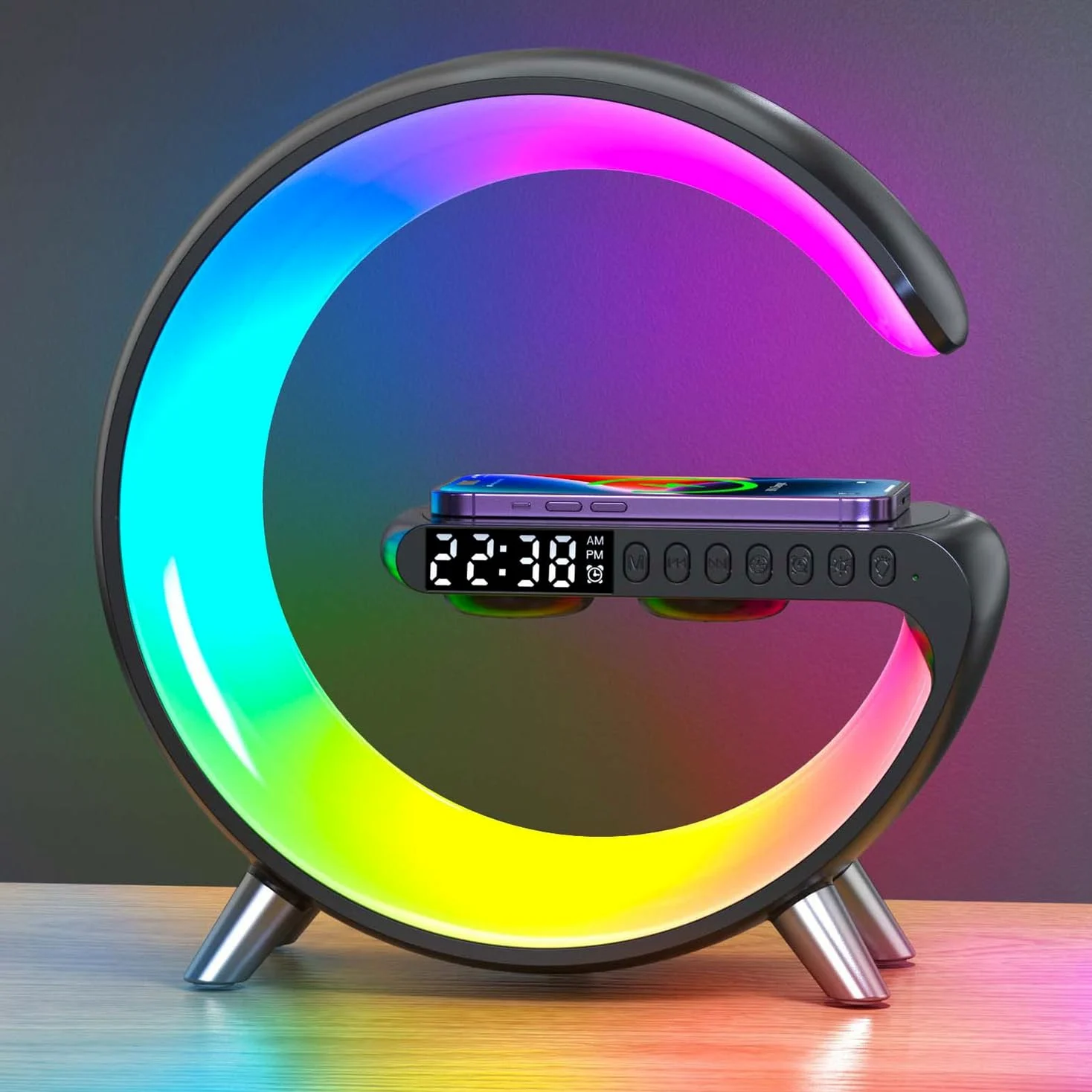 Reloj Despertador, Reloj Despertador con luz Que simula el Amanecer, lámpara de Ambiente con Carga inalámbrica para quienes Tienen sueño Profundo.
