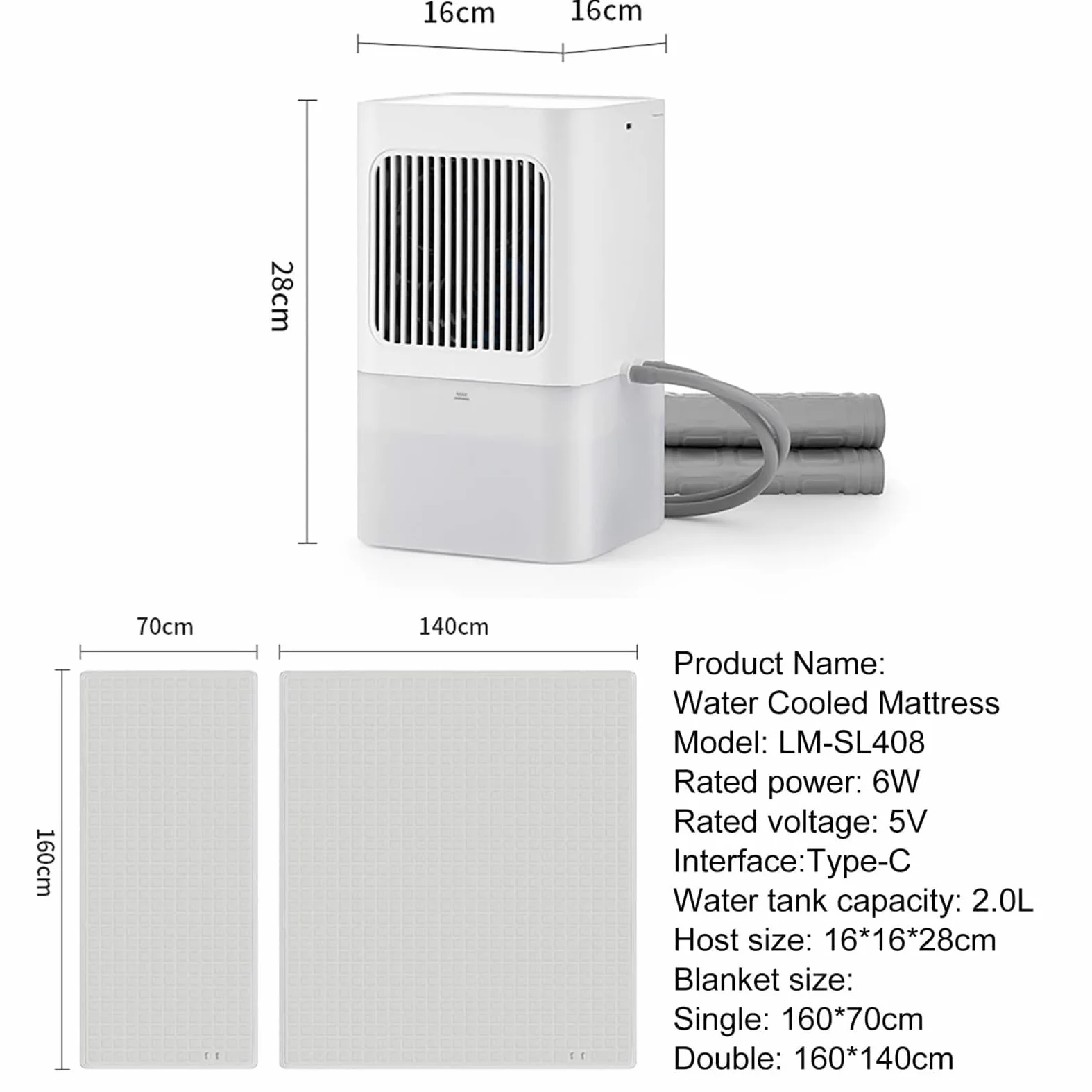 Cubrecolchón Refrigerado por Agua: con Control Remoto, Protector De Colchón De Enfriamiento De Tamaño Individual Y Doble, for Personas Que Duermen Calientes Y Sudan por La Noche(70x160cm)