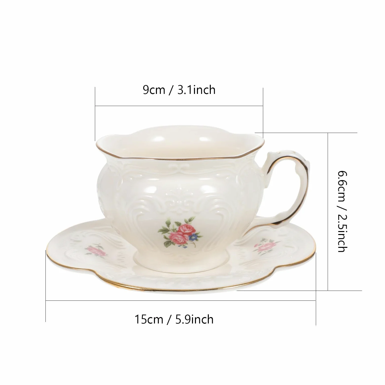 Juego de Taza de Café con Platillo de Color Claro de Cerámica 1 Set | Estilo Europeo, Diseño Ergonómico, para Leche y Bebidas, Uso en Hotel y Oficina