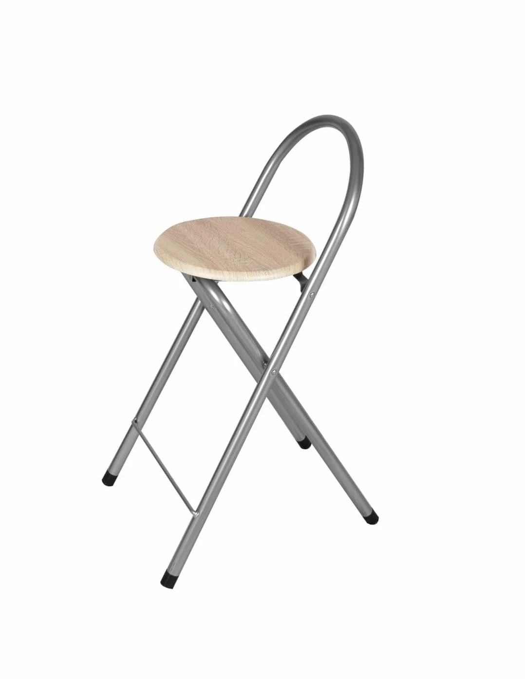 Jardin202 - Taburete Plegable 80x40x45 cm - Elegante y Duradero en Negro y Plata con Reposapiés, Ideal para Cocina | Pack 2 uds (Plata/Haya)