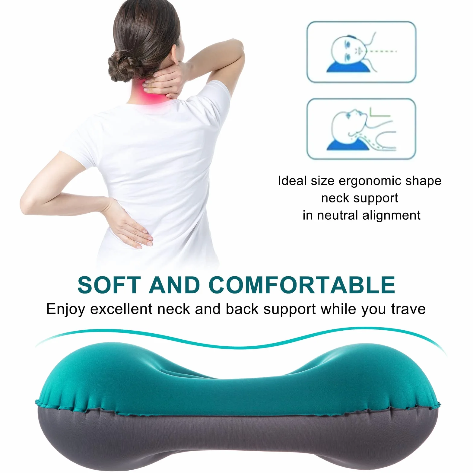 Eono Almohada de Playa Hinchable, Almohada Inflable Camping, Ultraligero Cojín de Viaje - 1 Pieza