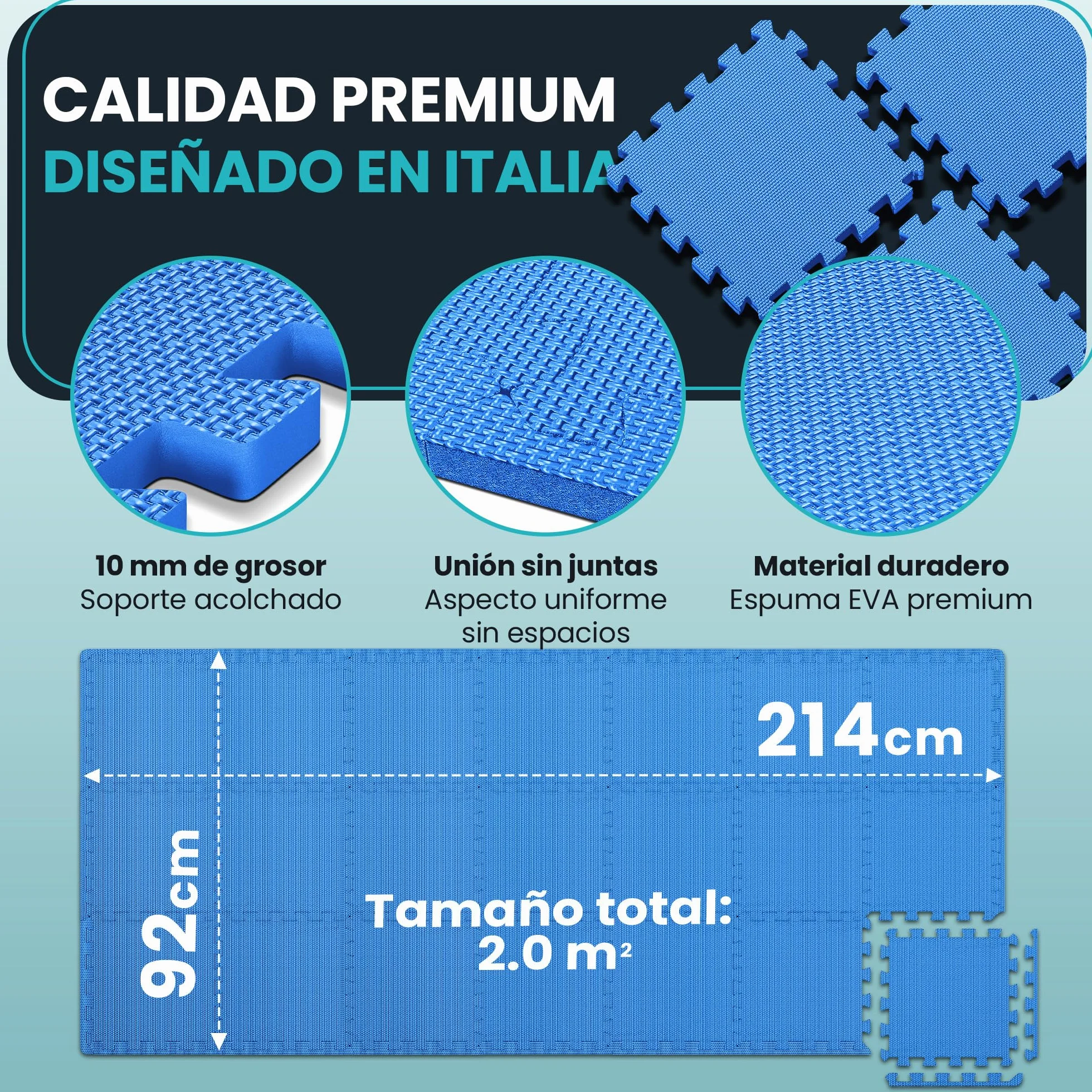 Esterilla Fitness EVA Set 21 Piezas Suelo Gimnasio Colchoneta Antideslizante Tatami Alfombrilla Puzzle Gym Azul