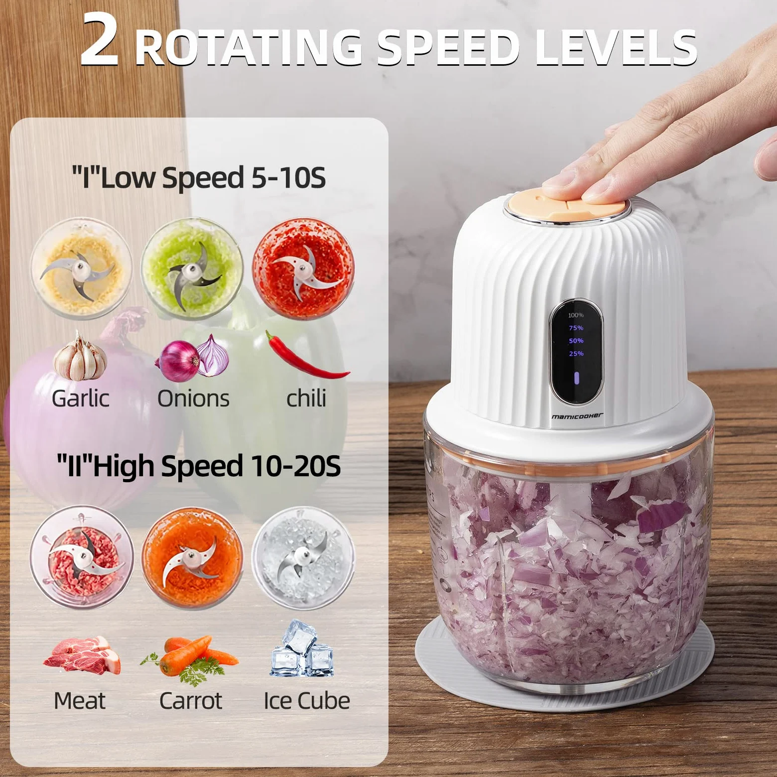 Picadora de ajo eléctrica de 600 ml, mini picadora de verduras recargable por USB, picadora de ajo, picadora de cebolla, picadora de alimentos para salsa de carne de jengibre, chile, procesador de