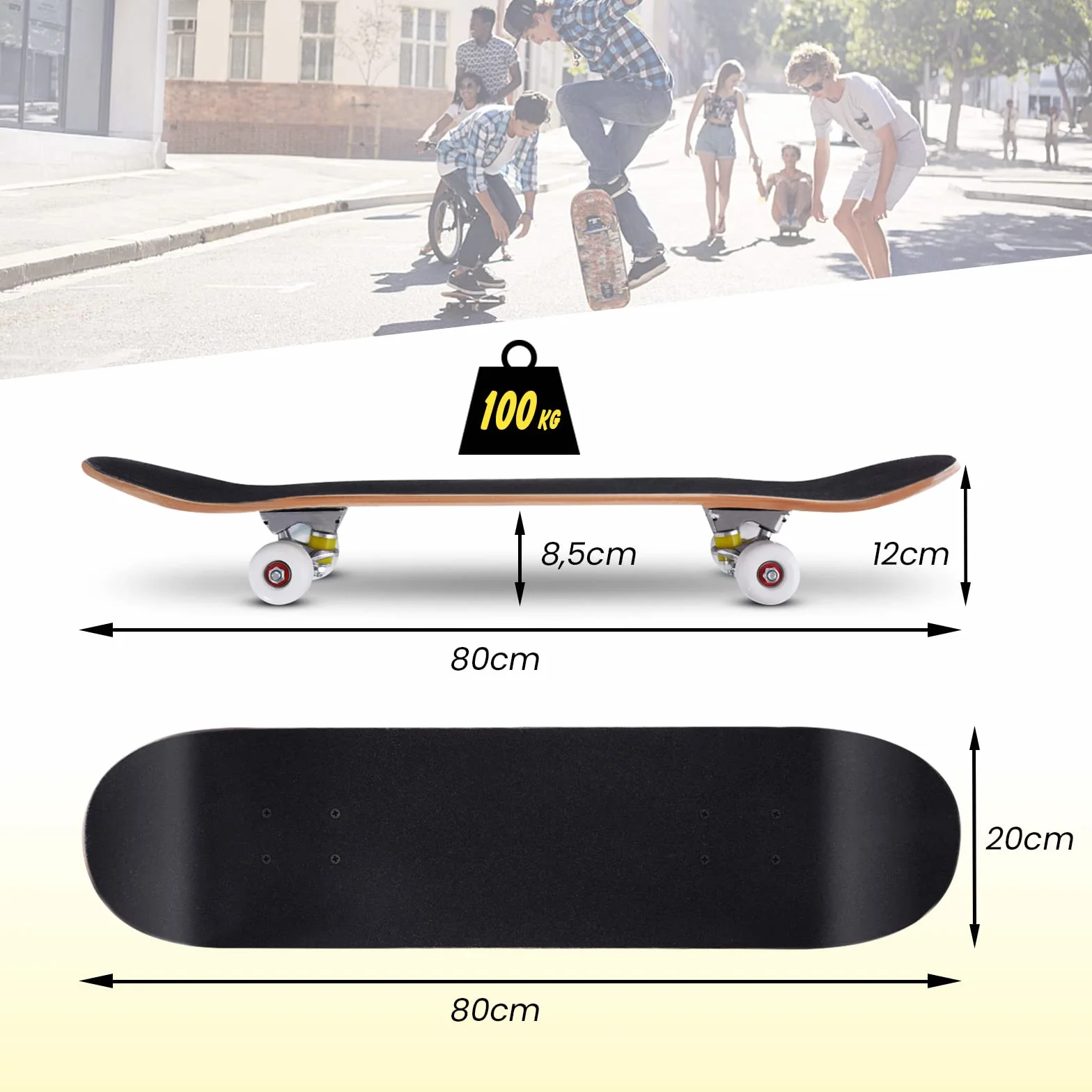 COSTWAY Monopatín Skateboard para Niños Tablero Madera Arce 79 x 20 cm 4 PU Ruedas