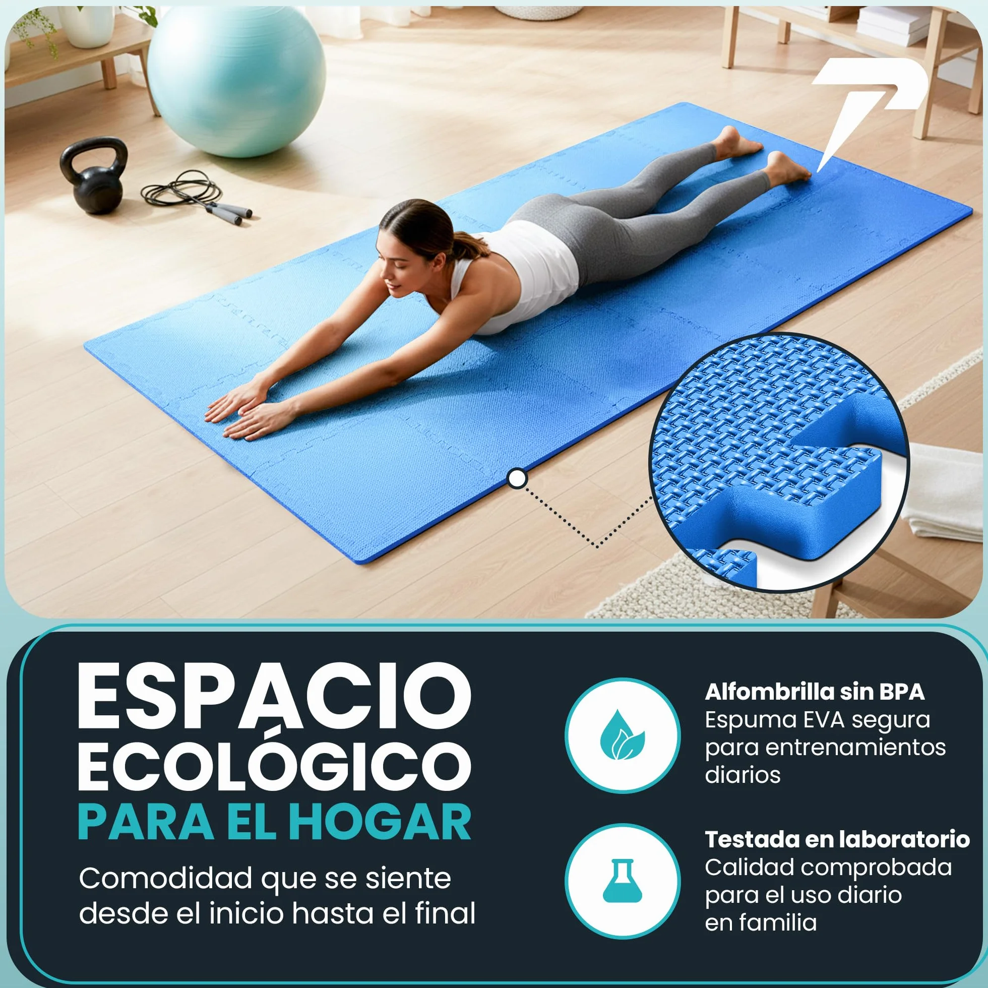 Esterilla Fitness EVA Set 21 Piezas Suelo Gimnasio Colchoneta Antideslizante Tatami Alfombrilla Puzzle Gym Azul