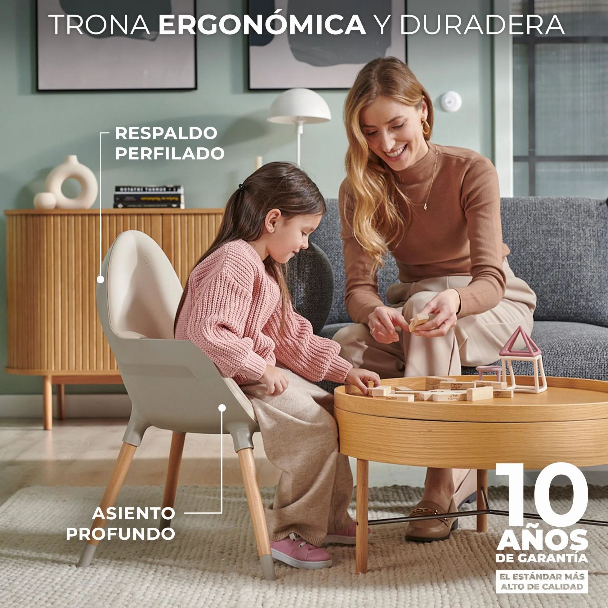 Kinderkraft FINI 2 Trona bebé 2 en 1 Silla Infantil Portátil Patas de Madera Bandeja Ajustable Beige