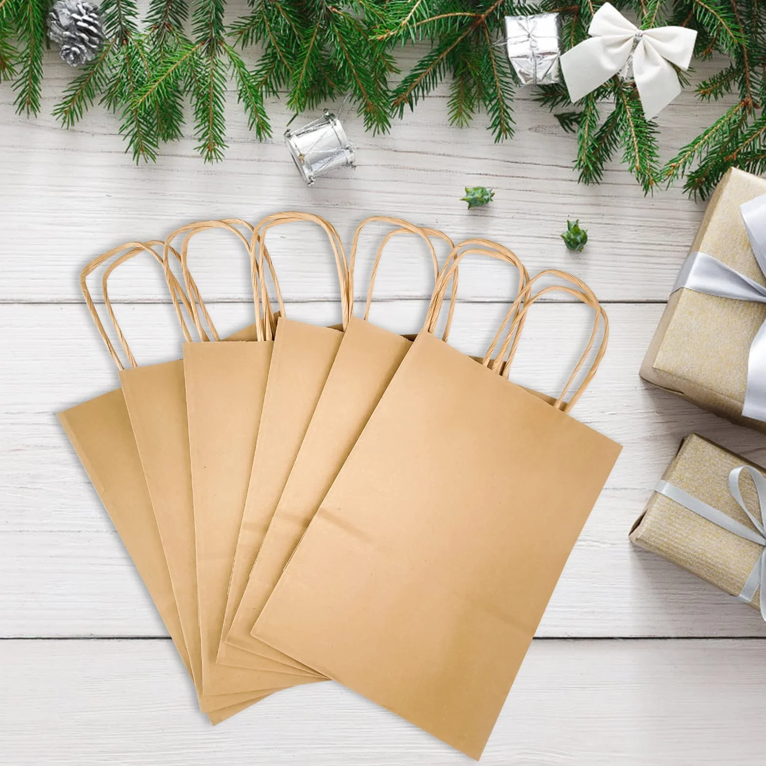 Avesteir 40 Piezas Bolsas Papel Kraft 16x22x8 cm, Bolsas de Papel Pequeñas con Asas, Bolsa Kraft de Chuches Marrón para Embalaje de Regalo, Fiestas de Cumpleaños, Compras, Bodas, Navidad, 1.0 unidad