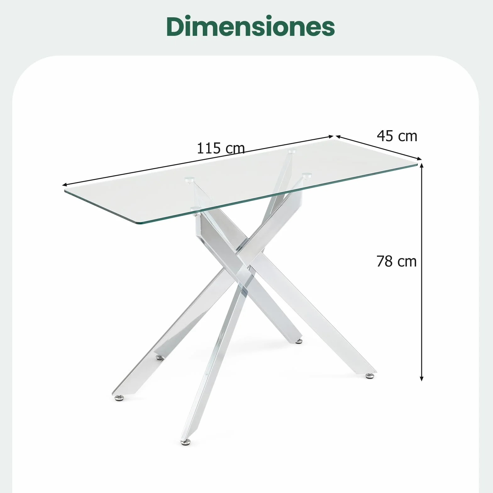 COSTWAY Mesa Consola de Cristal, Mesa de Entrada con Tablero de Cristal Templado y Patas Tubulares de Metal, Mesita Ayxiliar para Salón Pasillo Entrada, 115 x 45 x 78 cm (Plata)