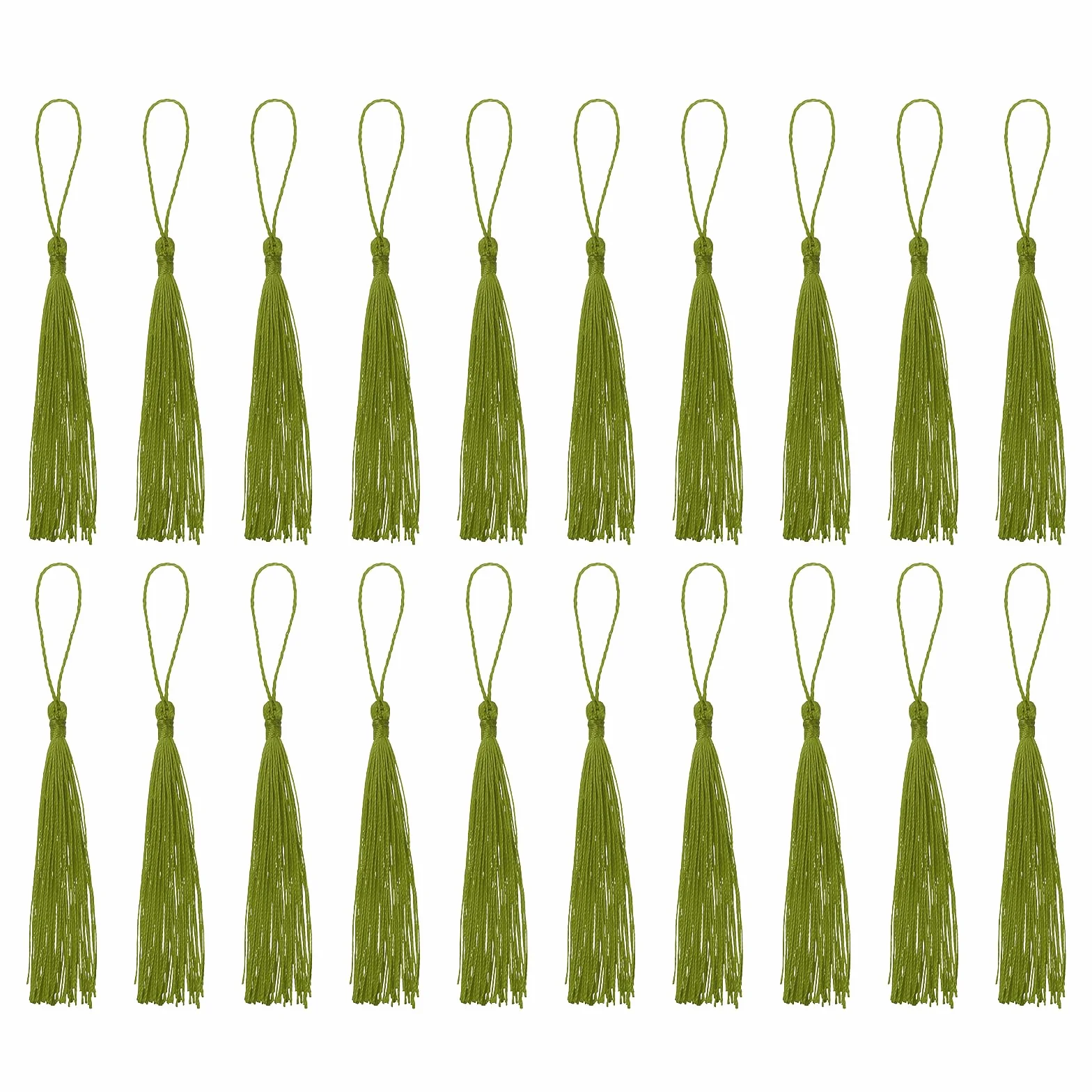 QUARKZMAN Marcadores de Página - 30 Unidades Borlas de 13 cm/5" Suaves y Sedosas con Lazos para Llavero Manualidades Hechas a Mano Accesorios Color Verde Oliva