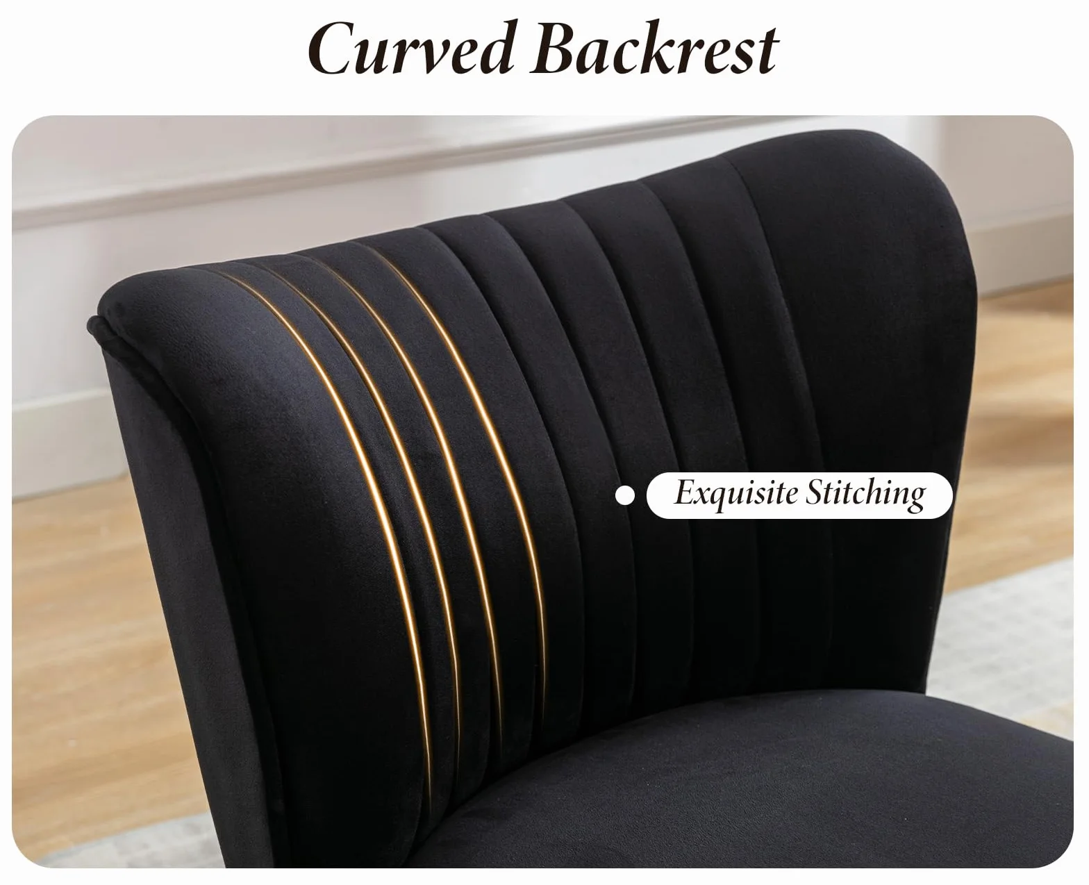 chairus Juego de 2 Sillón Tapizado en Terciopelo Sillón de Salón Moderno con Patas Doradas, Butaca de Salón Elegante sin Brazos para Dormitorio/Tocador, Negro