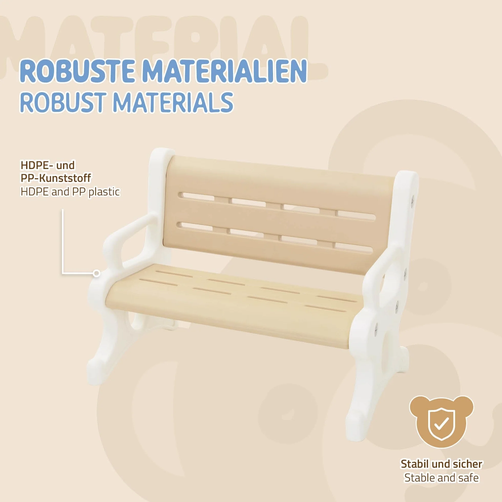 Joyz Banco Infantil Exterior 2 Asientos Plástico Marrón Blanco Resistente Intemperie 81,5x59,5x48 cm