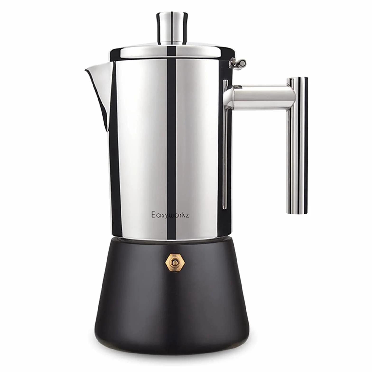 Easyworkz Diego Cafetera Italiana de Acero Inoxidable para Cocina de inducción,520 ml, 10-12 Tazas,Negro