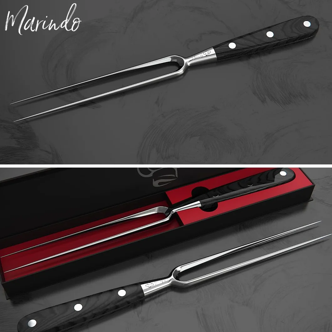 Marindo® Tenedor Profesional de Carne de Acero Inoxidable | 31,5 cm Con Mango de Madera y Hoja de 17 cm | Para Barbacoa y Trinchar