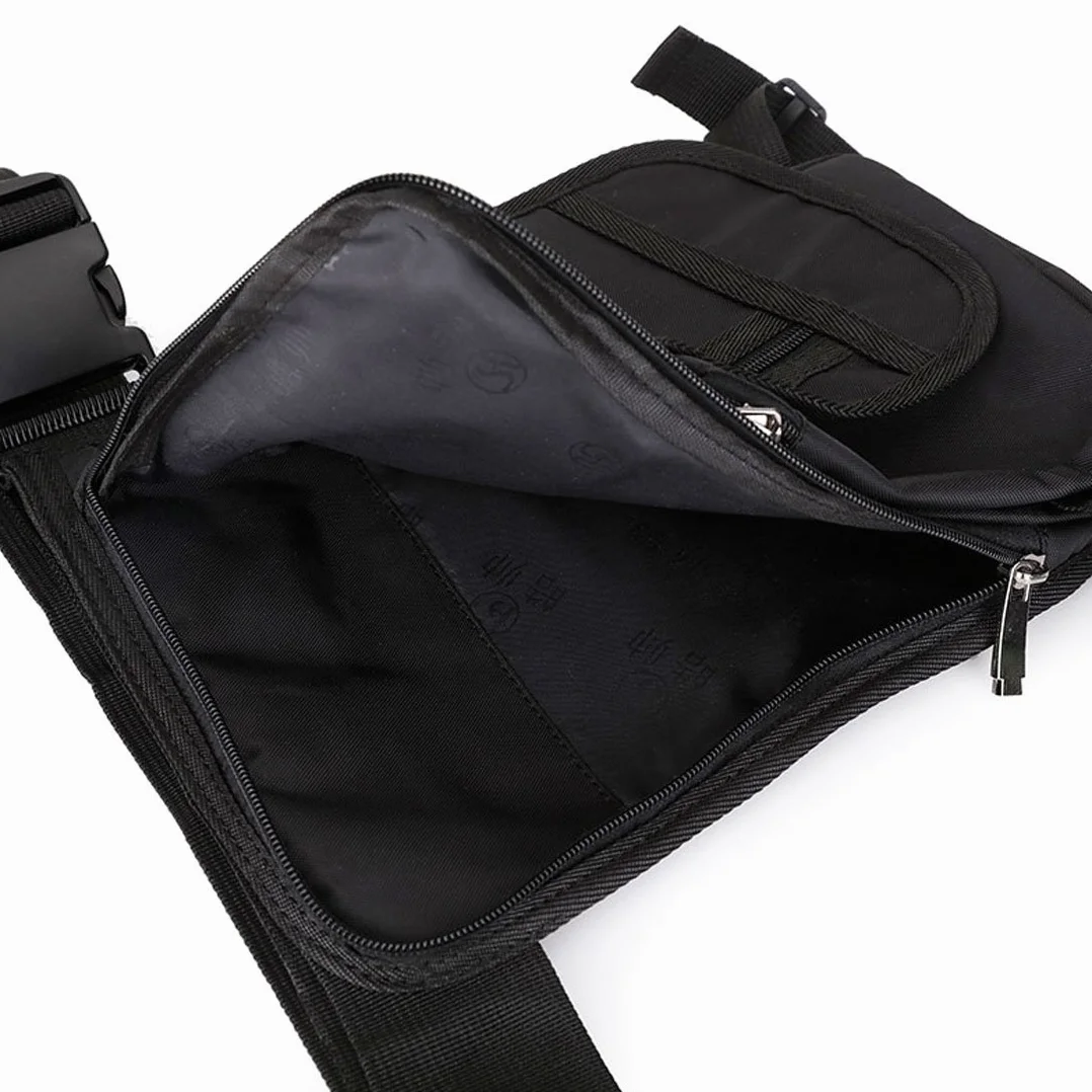 Nylon Bolsa Táctica de Pierna para Hombre Mujer Motocicleta Crossbody Hombro Bolso Cintura Riñonera Fanny Pack Negro