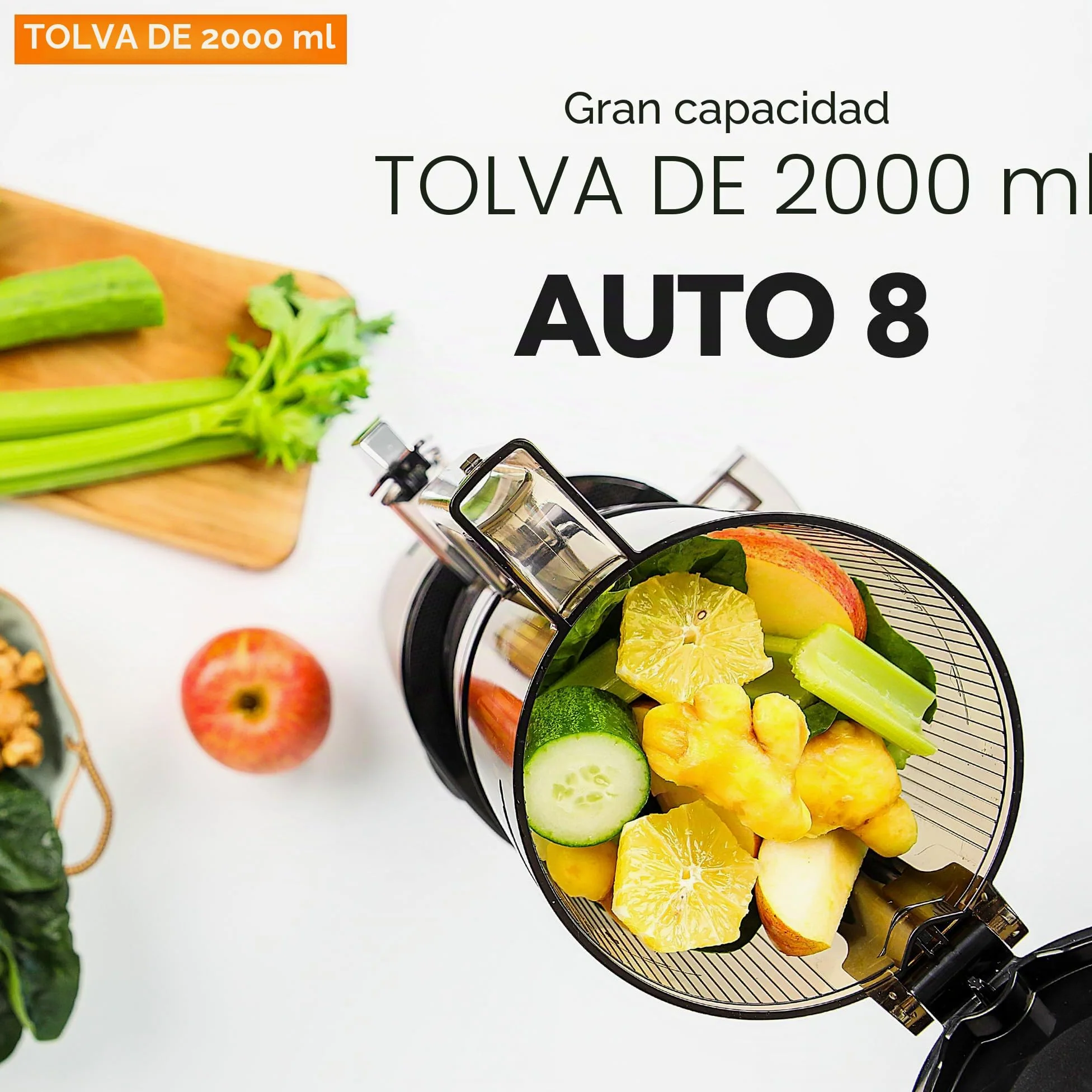 Kuvings Extractor AUTO8, exprimidor y licuadora - Lenta y fácil de limpiar, capacidad 2L, motor de 200 W ideal para frutas, verduras y smoothies.(Negro)_KHS-860SE