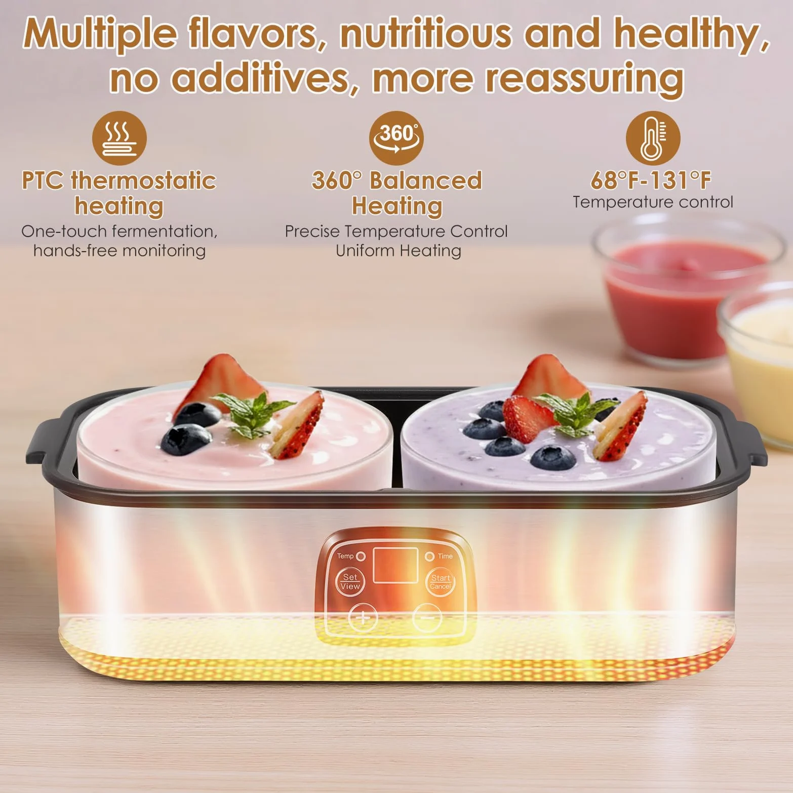 Yogurtera con pantalla LED y 2 recipientes de cristal de 1000 ml, con temperatura ajustable y temporizador, para yogurt, queso, natto, postres saludables