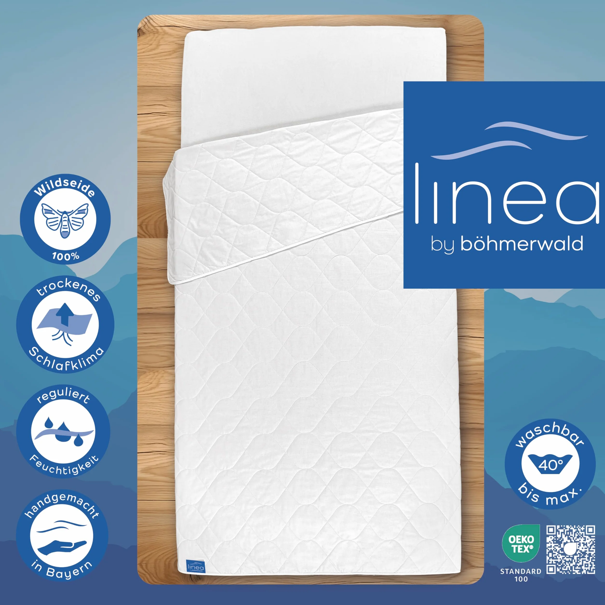 LINEA by böhmerwald Nature - Edredón Ligero de Seda Salvaje para Verano, 200 x 200 cm, 100% Seda Salvaje, Apto para alérgicos, Lavable a 40 °C, Fabricado en Alemania