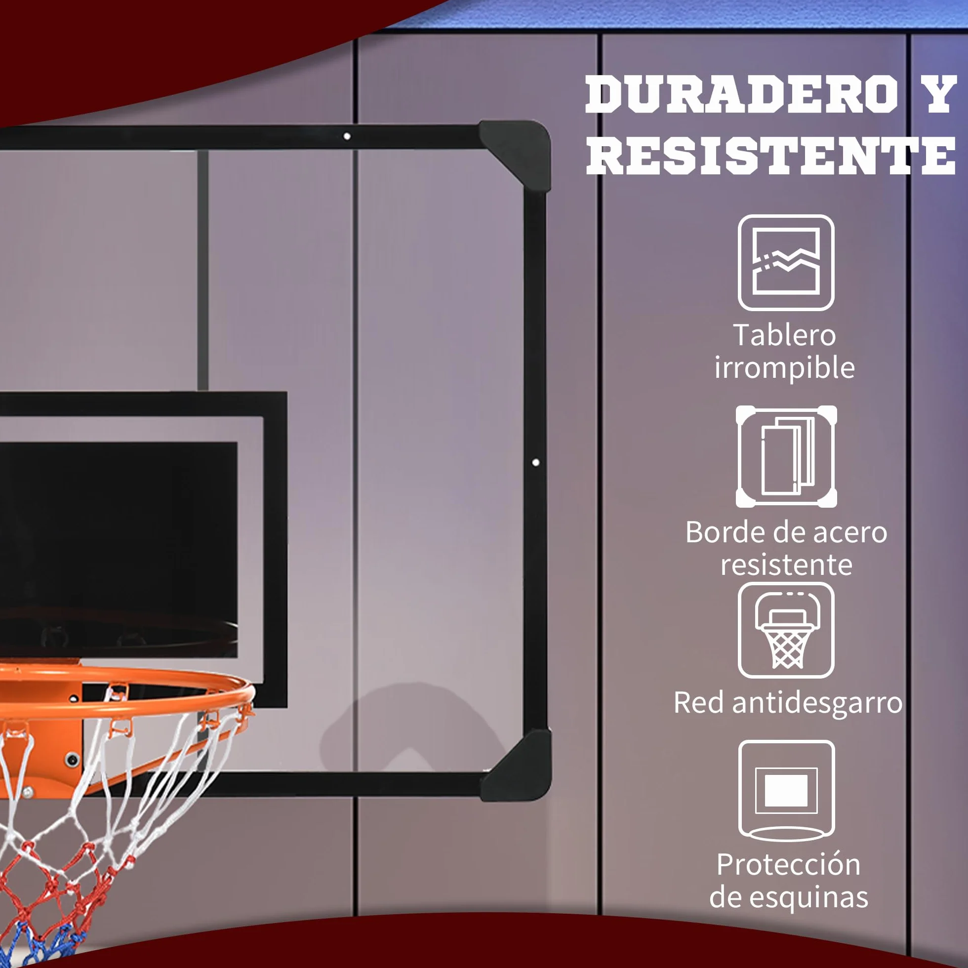 SPORTNOW Canasta de Baloncesto de Pared con Red y Marco de Acero 113x61x73 cm Negro