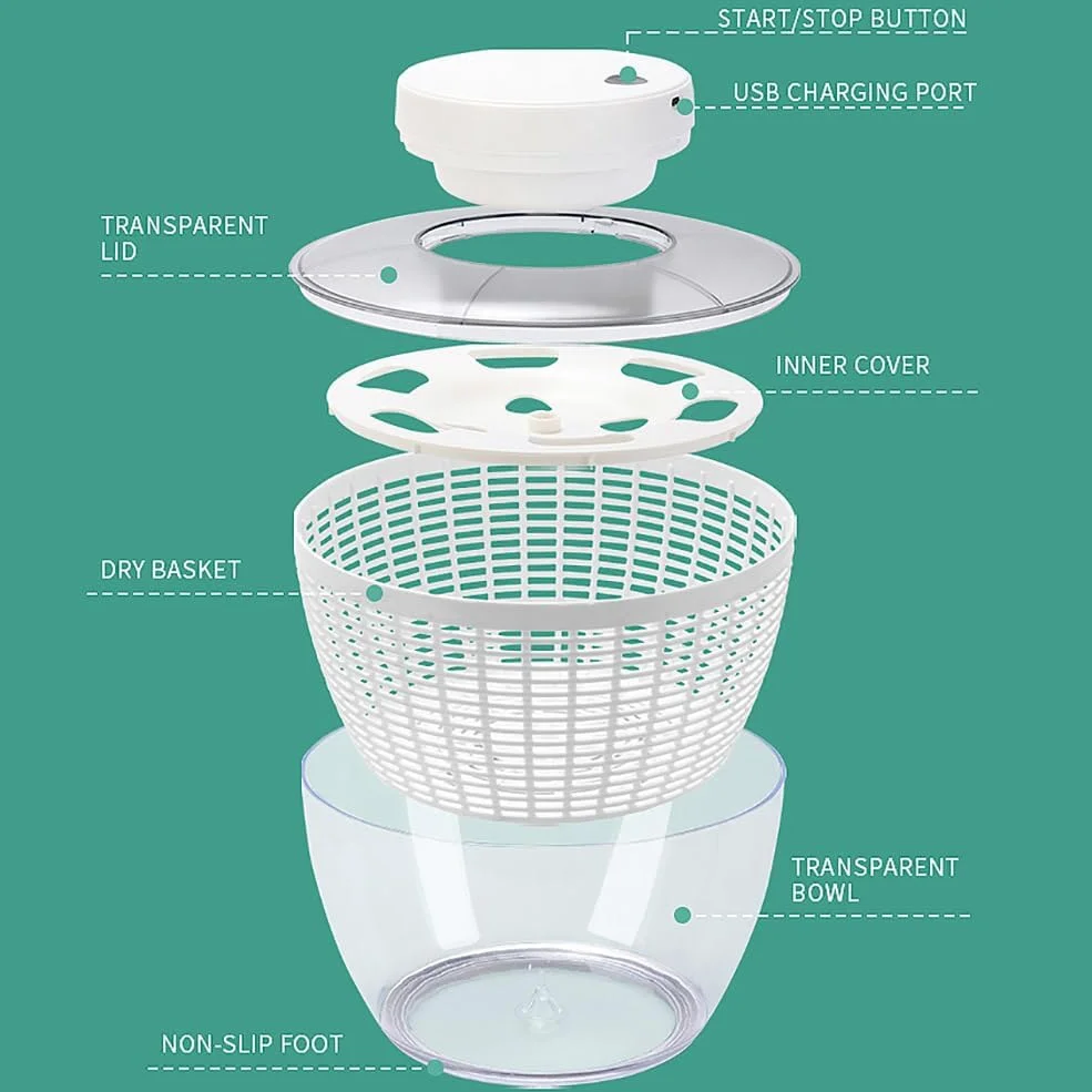 Secador De Lechuga Giratorio Para Ensalada, Centrifugador De Ensalada Eléctrico De 4,75 L/6 L, Deshidratador De Frutas Y Verduras, Recargable Por USB, Para Ensaladas Verdes, Lechuga, Frutas Y Verduras