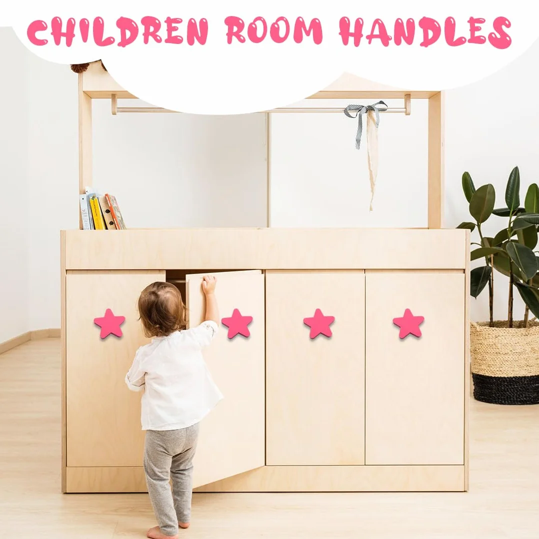 6 Pomo Infantil Estrella Acabado Lacado Medida,Tirador Estrella,Ideal para decoración Infantil (Rosa)