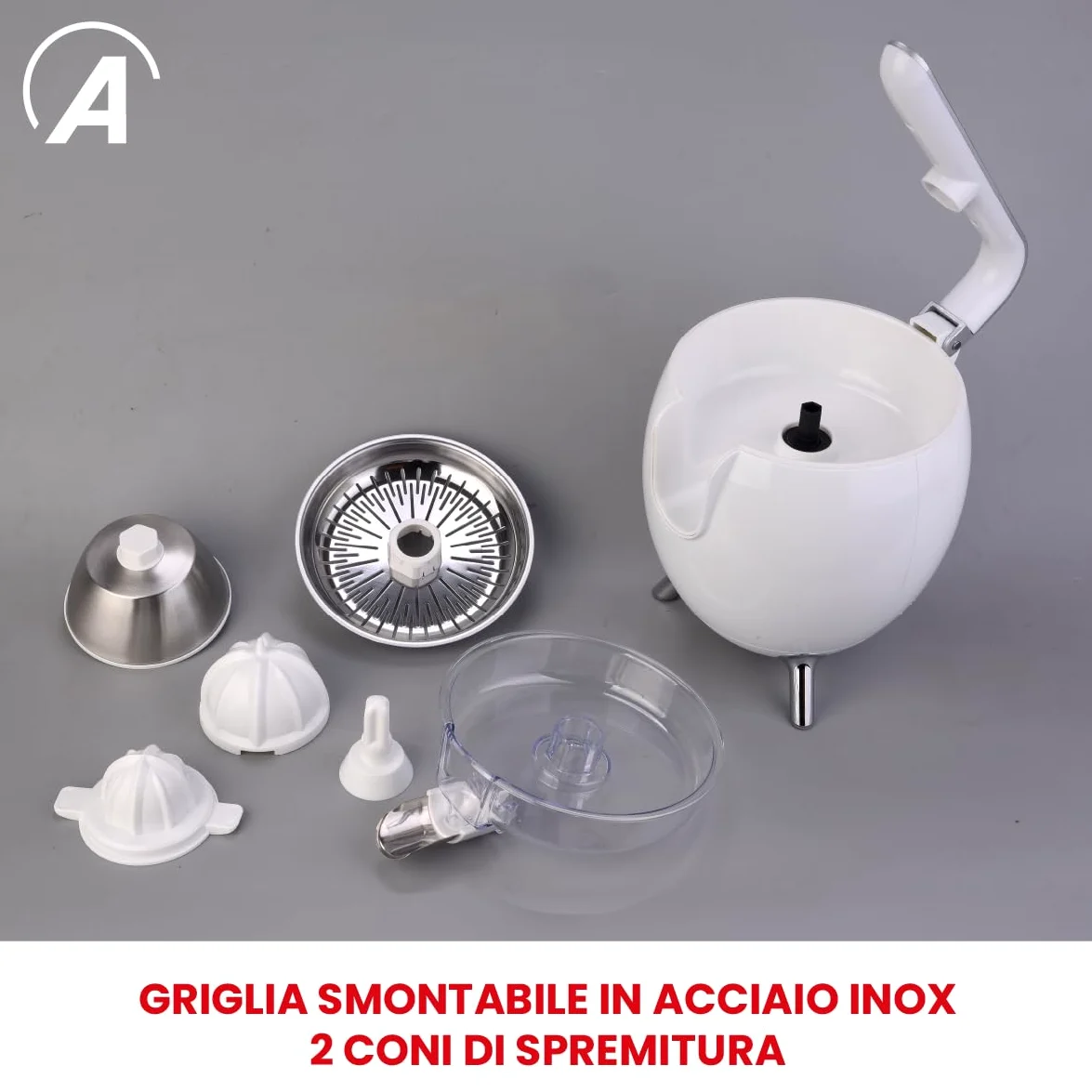 ARDES JUICE ART Exprimidor eléctrico 500 W AC con palanca de aluminio, doble cono y depósito 0,5 L para cítricos