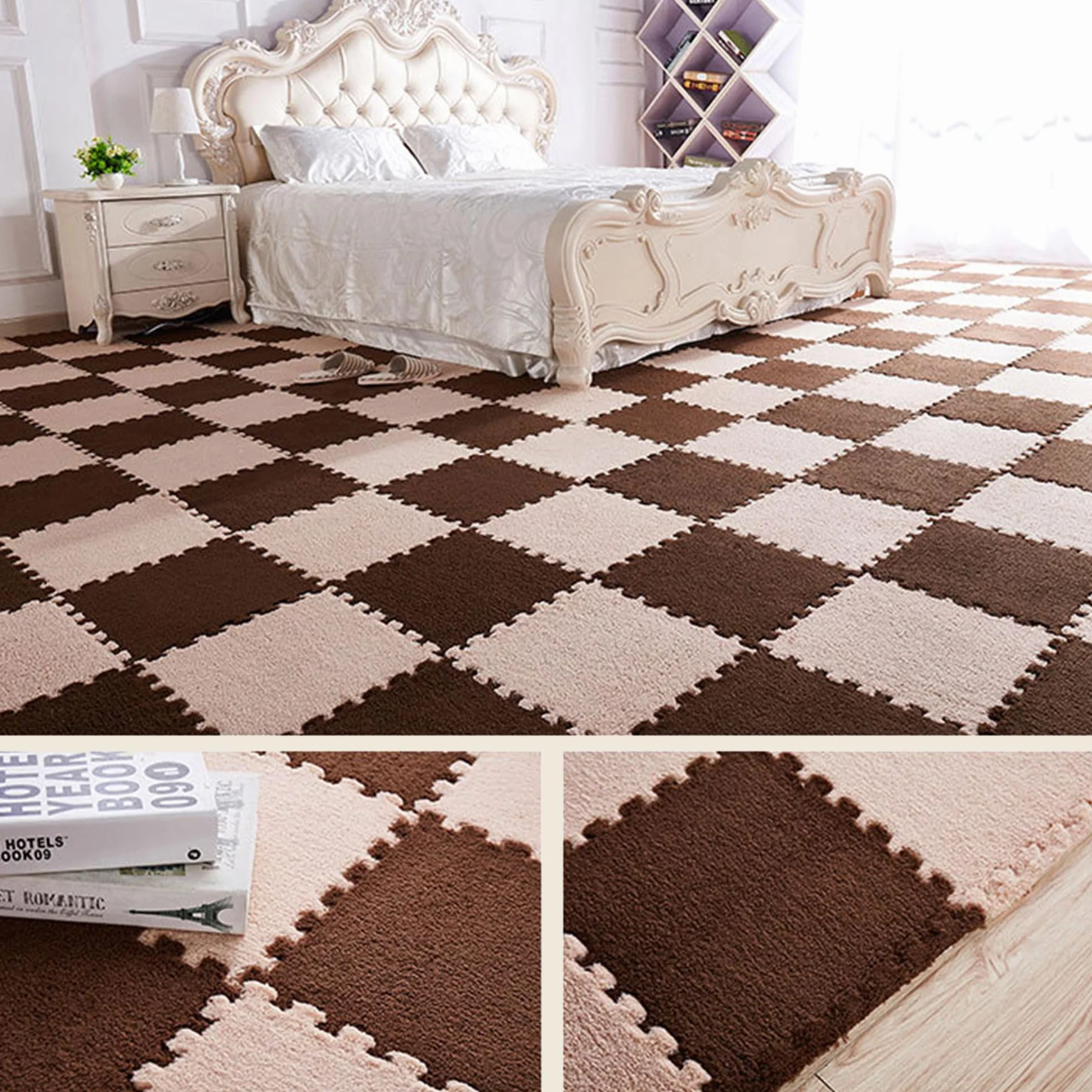 Alfombrillas de espuma de felpa entrelazadas 30x30 cm para sala de estar dormitorio café