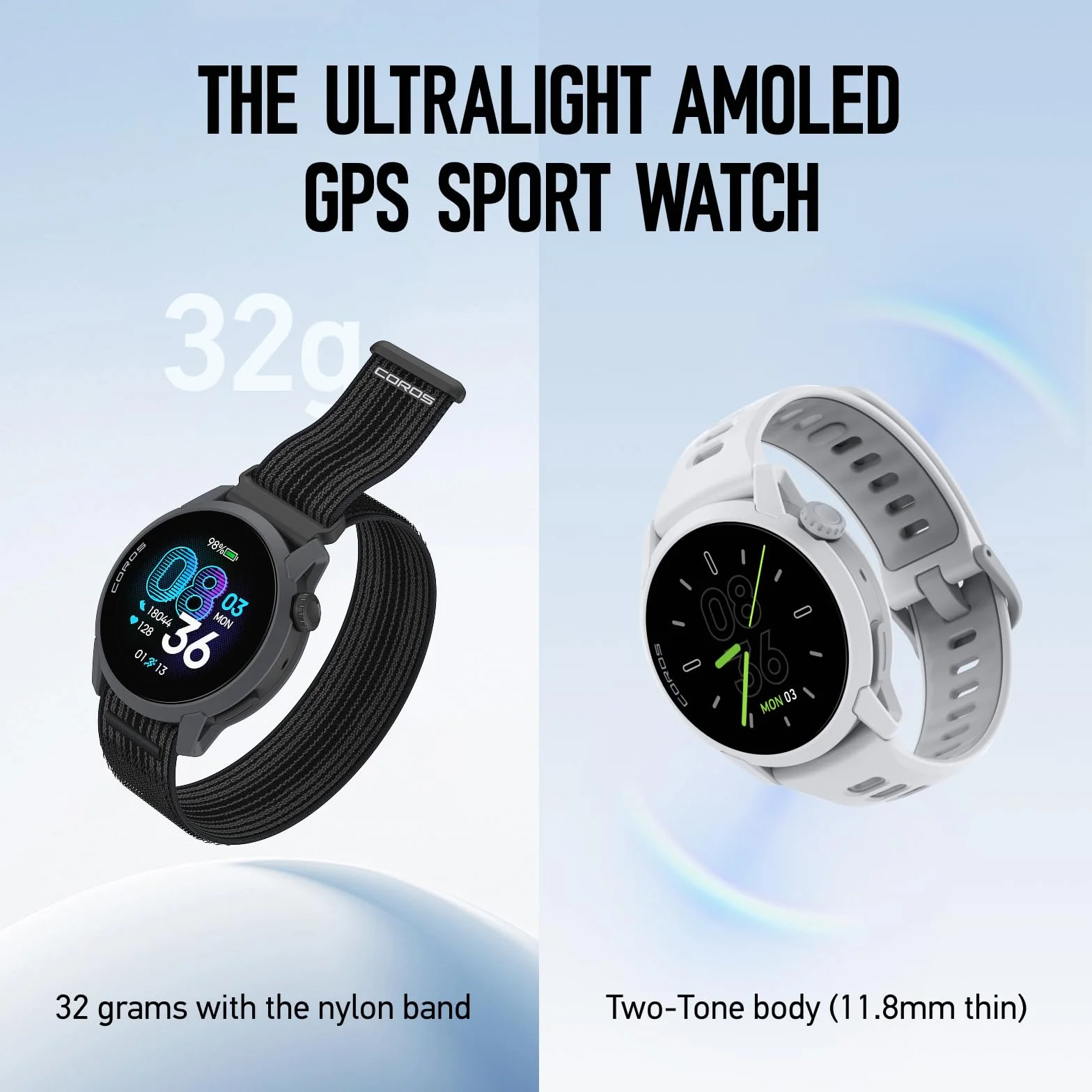 COROS Pace 4 Reloj GPS Deportivo Ultraligero, Pantalla Táctil AMOLED 1.2", 19 días de Uso Diario, Control por Voz, Herramientas Avanzadas de Entrenamiento, Monitor de Ritmo Cardíaco (Nailon, Negro)