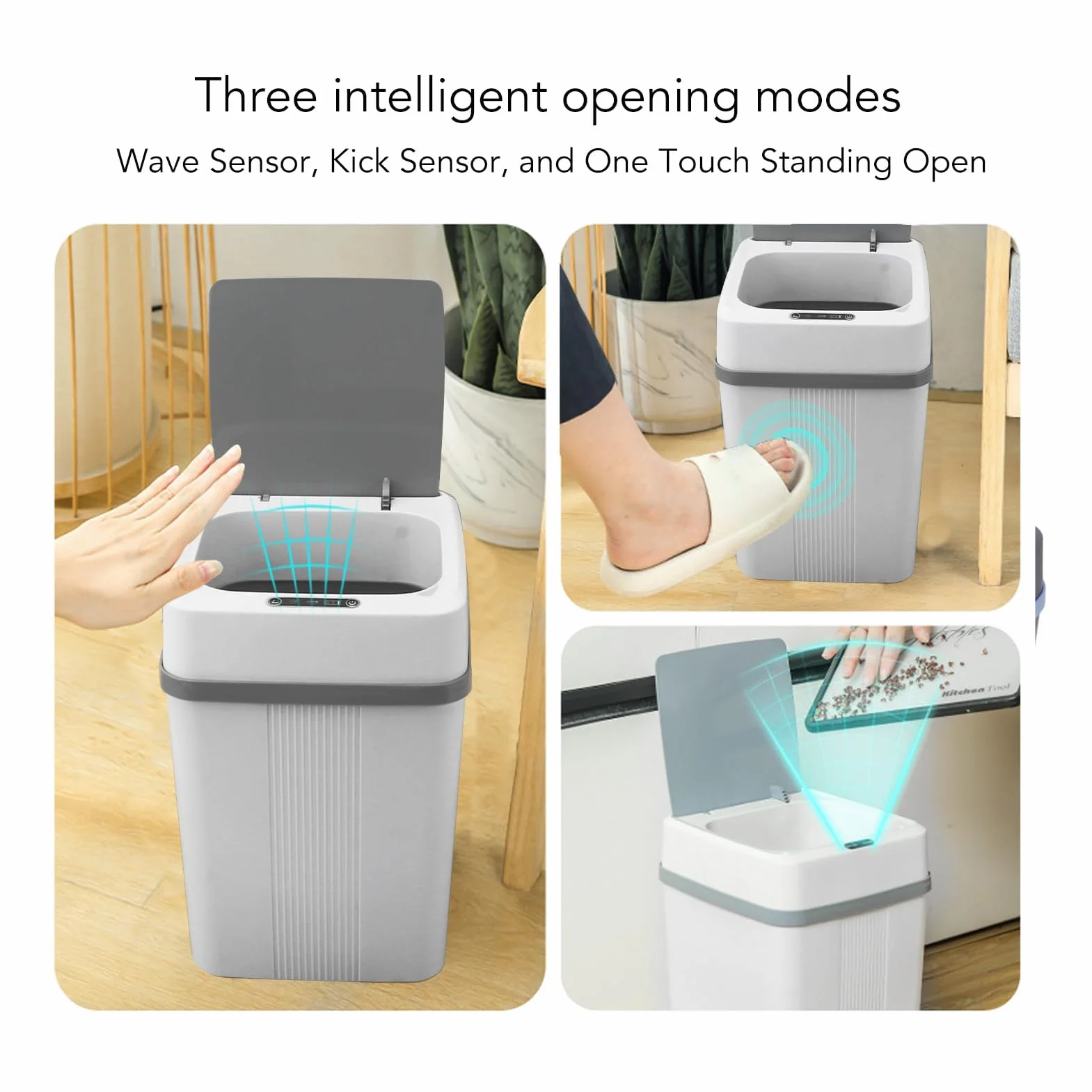 Duokon Bote de Basura con Sensor Inteligente, Carga USB, Tapa Automática, Resistente al Agua