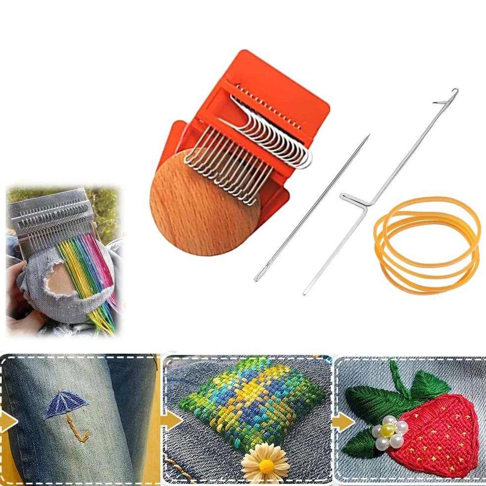 Mini Herramienta de Tejido Tipo Speedweve de Telar de Zurcir, Kit de Telar Pequeño para Principiantes, Reparación Rápida de Jeans, Reparación de Agujeros, Artes de Tejido DIY