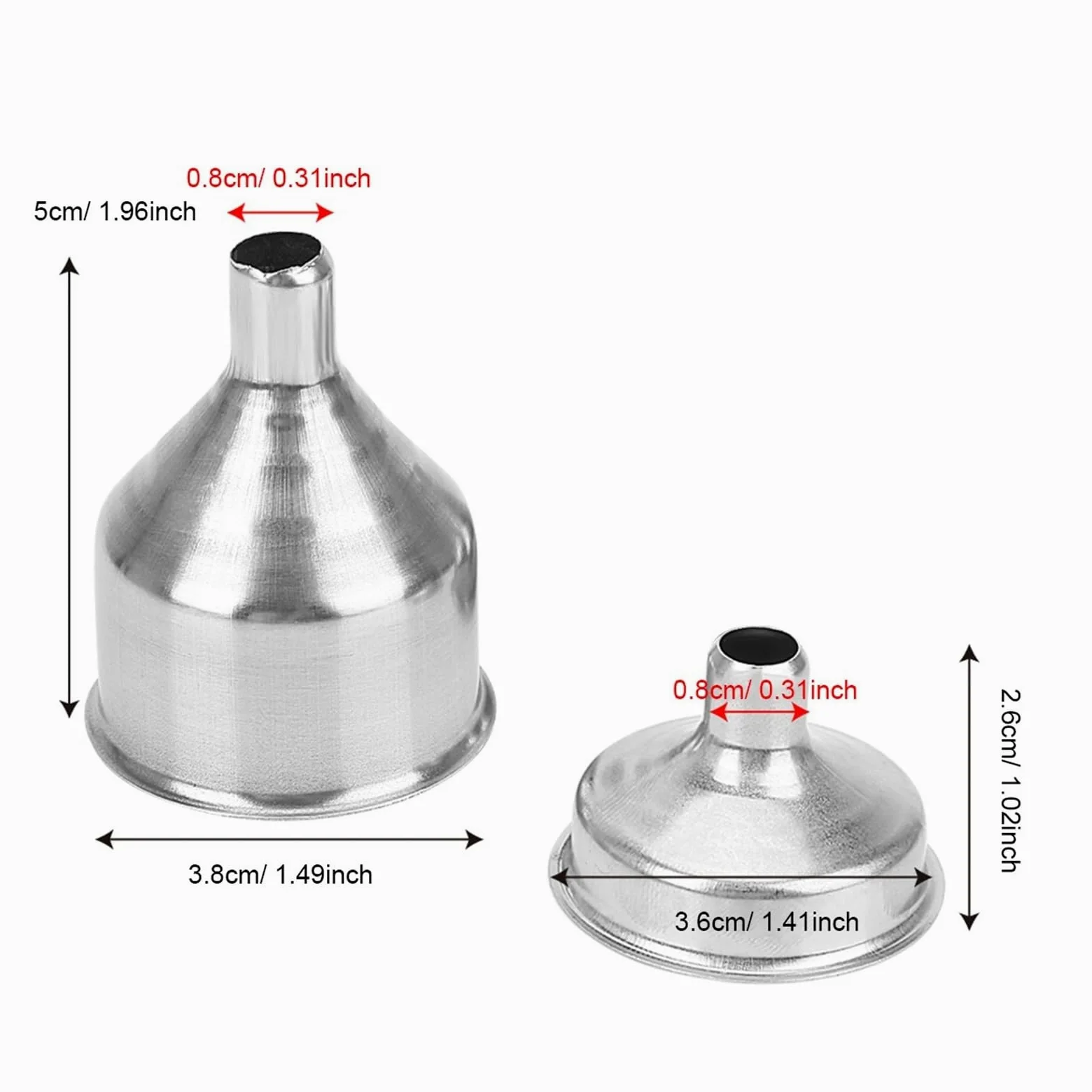 Embudos de cocina, embudos, embudos metálicos pequeños, embudos de boca pequeña for llenar petacas, botellas de boca estrecha, mini embudo de acero inoxidable for botellas de vino.(Largeac 3.8 Cm)