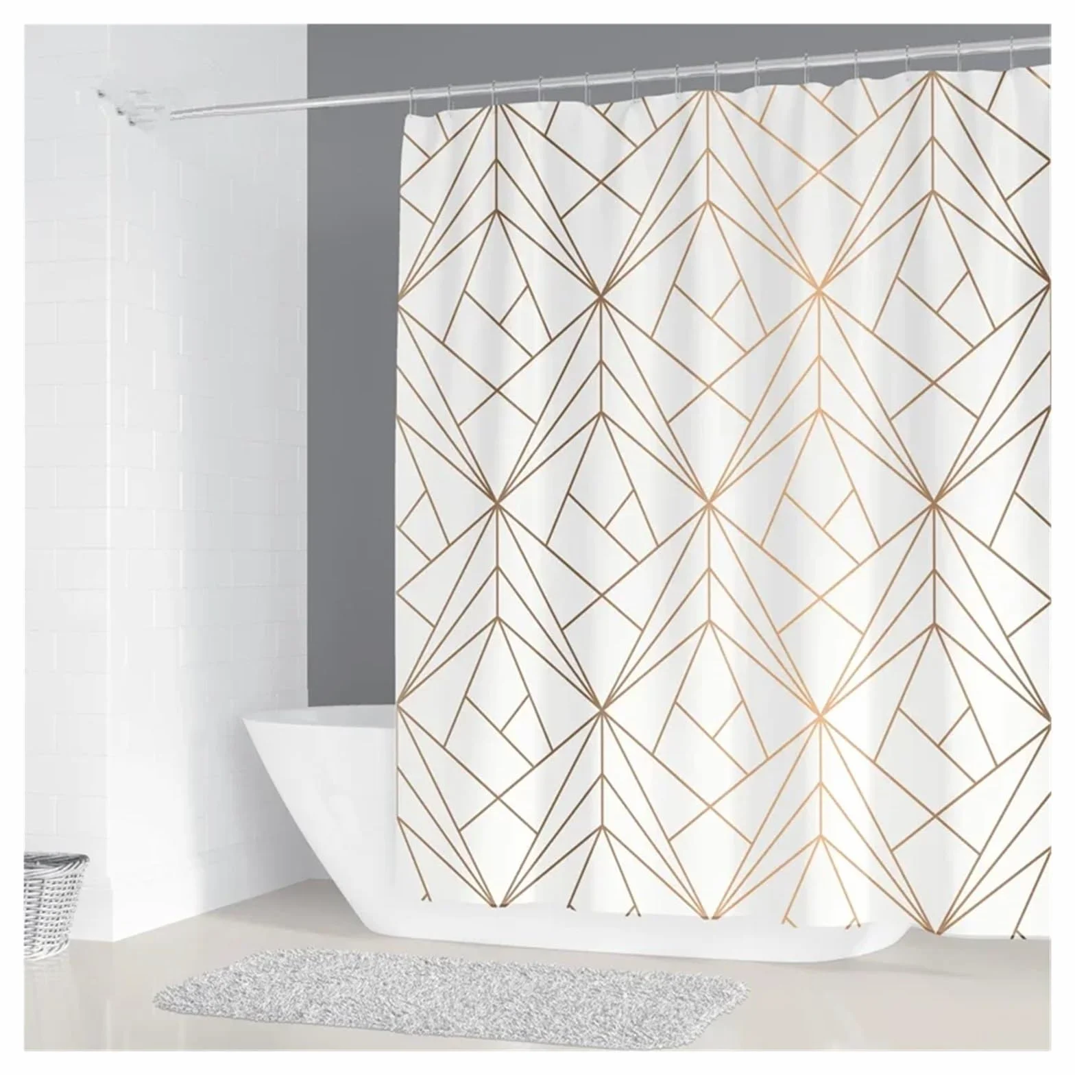 Cortina de ducha impermeable de 200 x 180 cm, diseño geométrico simple, poliéster, decoración del hogar, con 12 ganchos, cortinas de ducha para baño (color 10, 160 x 180 cm)