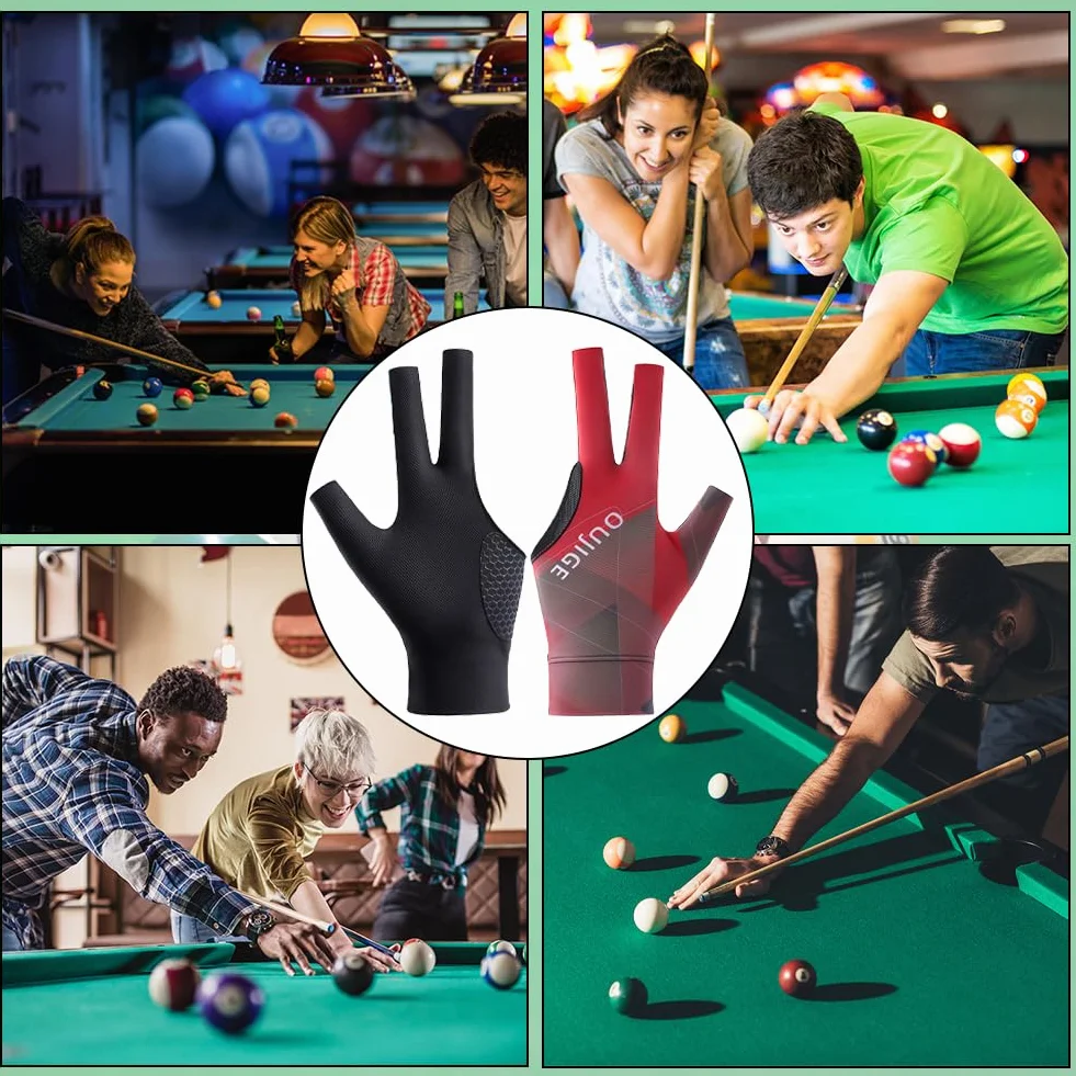 flintronic Guante De Billar Guantes, Guantes De Billar de la Mano Izquierda Ajustable, Guante de Billar Snooker 3 Dedos, Transpirables y Antideslizantes
