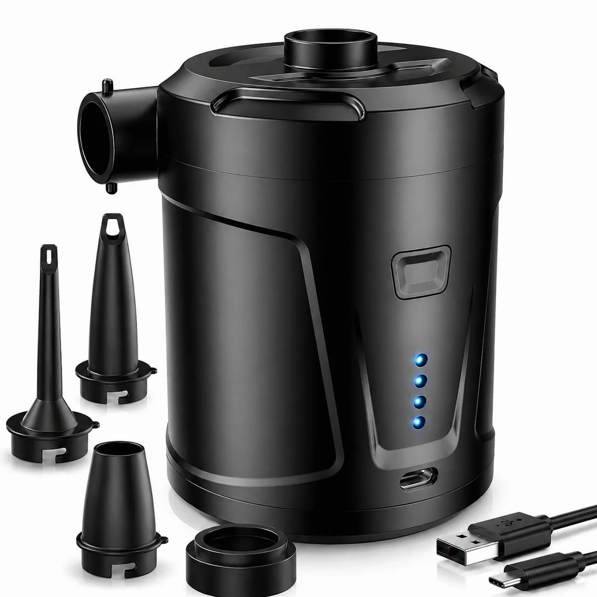 Mini Bomba de Aire Eléctrica Recargable 5200 mAh 3 Boquillas para Piscina Infantil, Bote Inflable