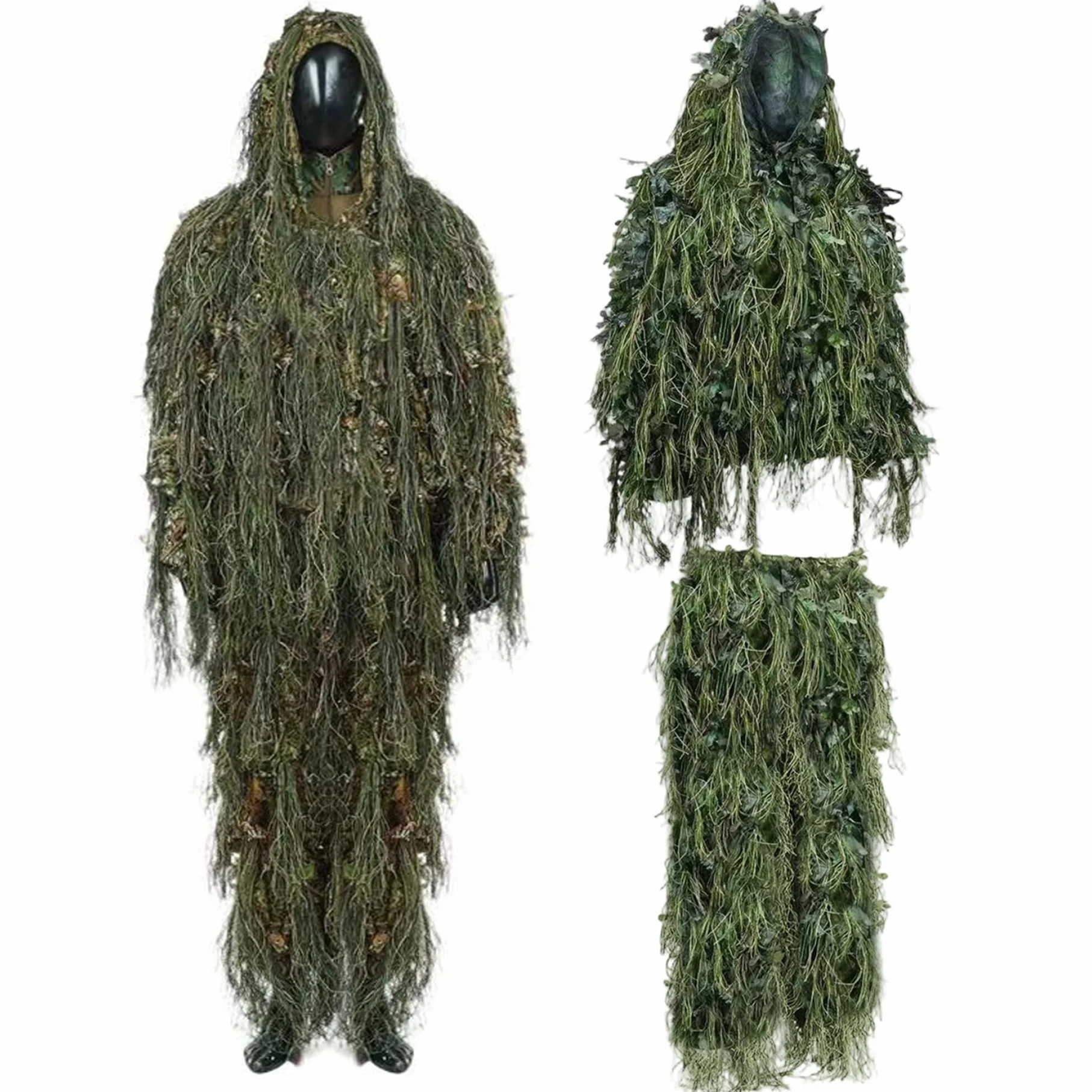 Traje Ghillie con Hojas 3D para Hombre, Chaqueta y Pantalones de Camuflaje Ligeros y Transpirables para Caza al Aire Libre